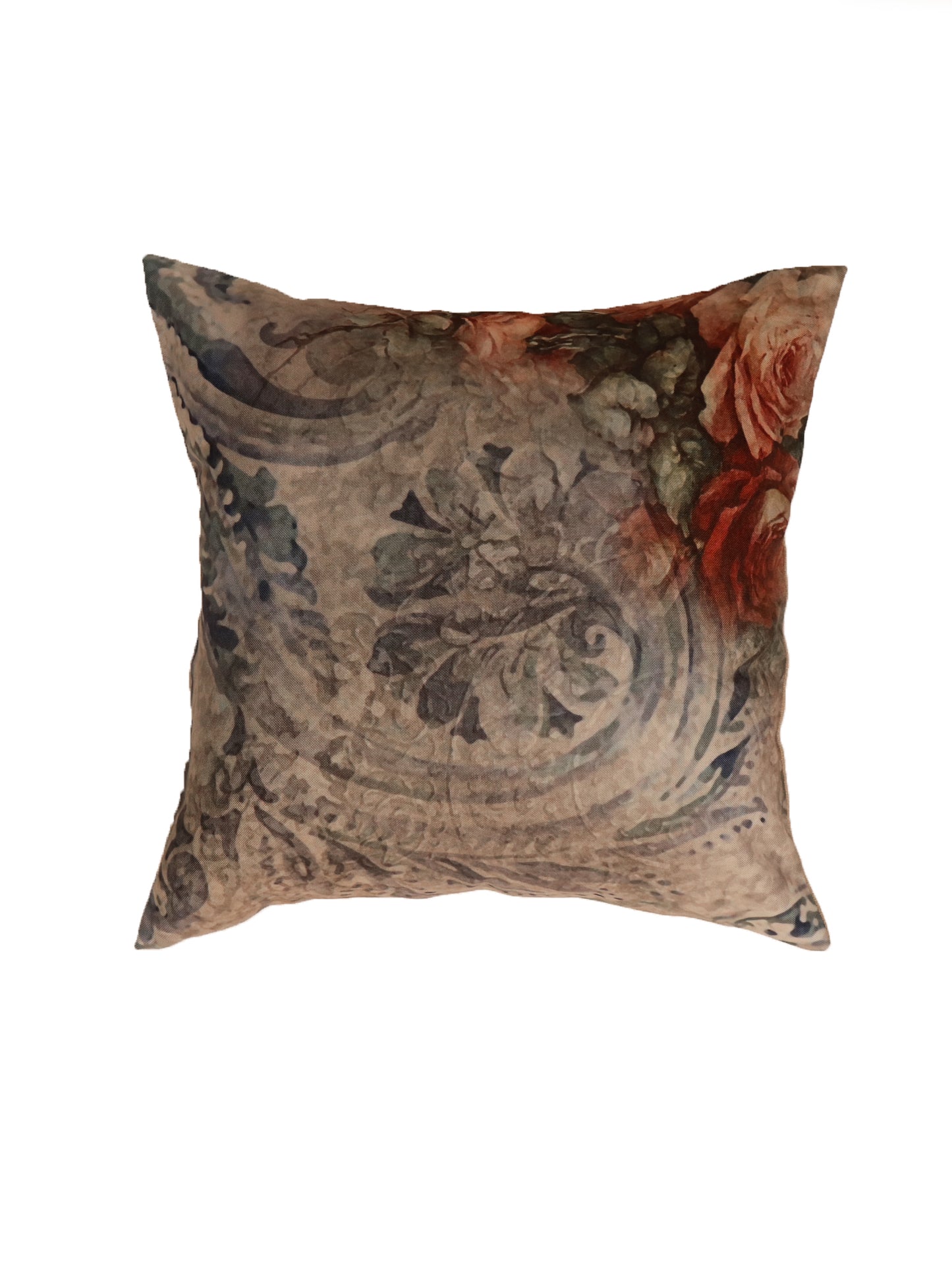 Cushion Cover Printed Poly Canvas Vintage Floral Grey - 16"x16"