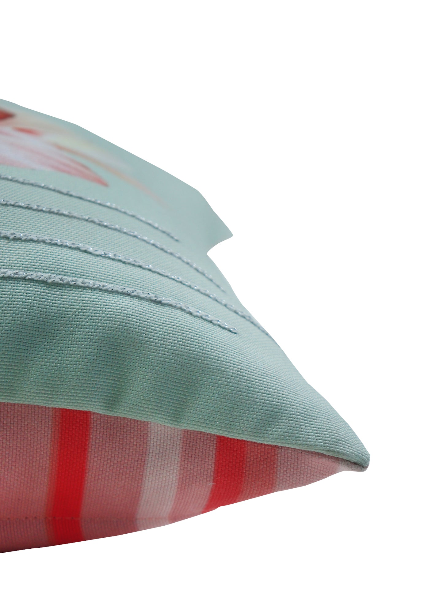 Embroidered Cushion Cover Flamingo with Digital print Green/Pink - 12" X 12"