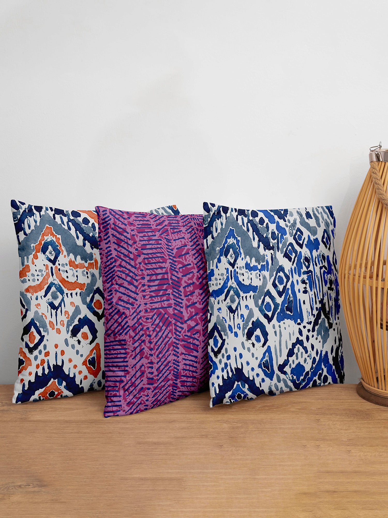 Cushion Covers Set of 3 Polycanvas Printed Painted Abstract Multi - 16" X 16"