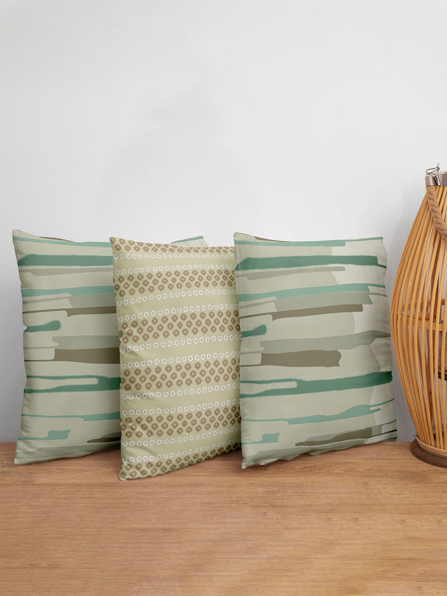 Cushion Covers Set Of 3 Polycanvas Printed Bandhani Painted 1 Multi- 16" X 16"