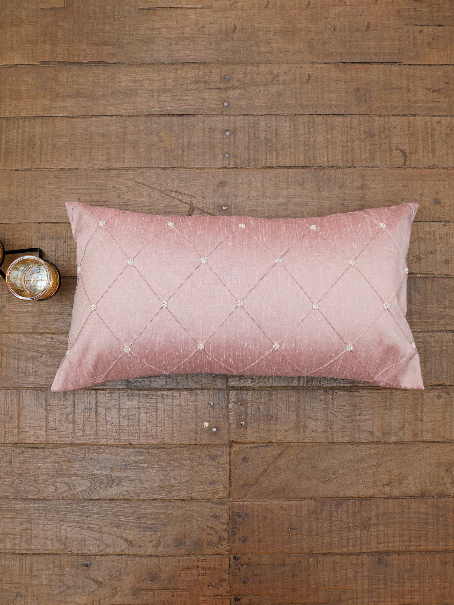 Cushion Cover Polyester Blend Pintucks With Hand Embroidered Coral - 12"X22"