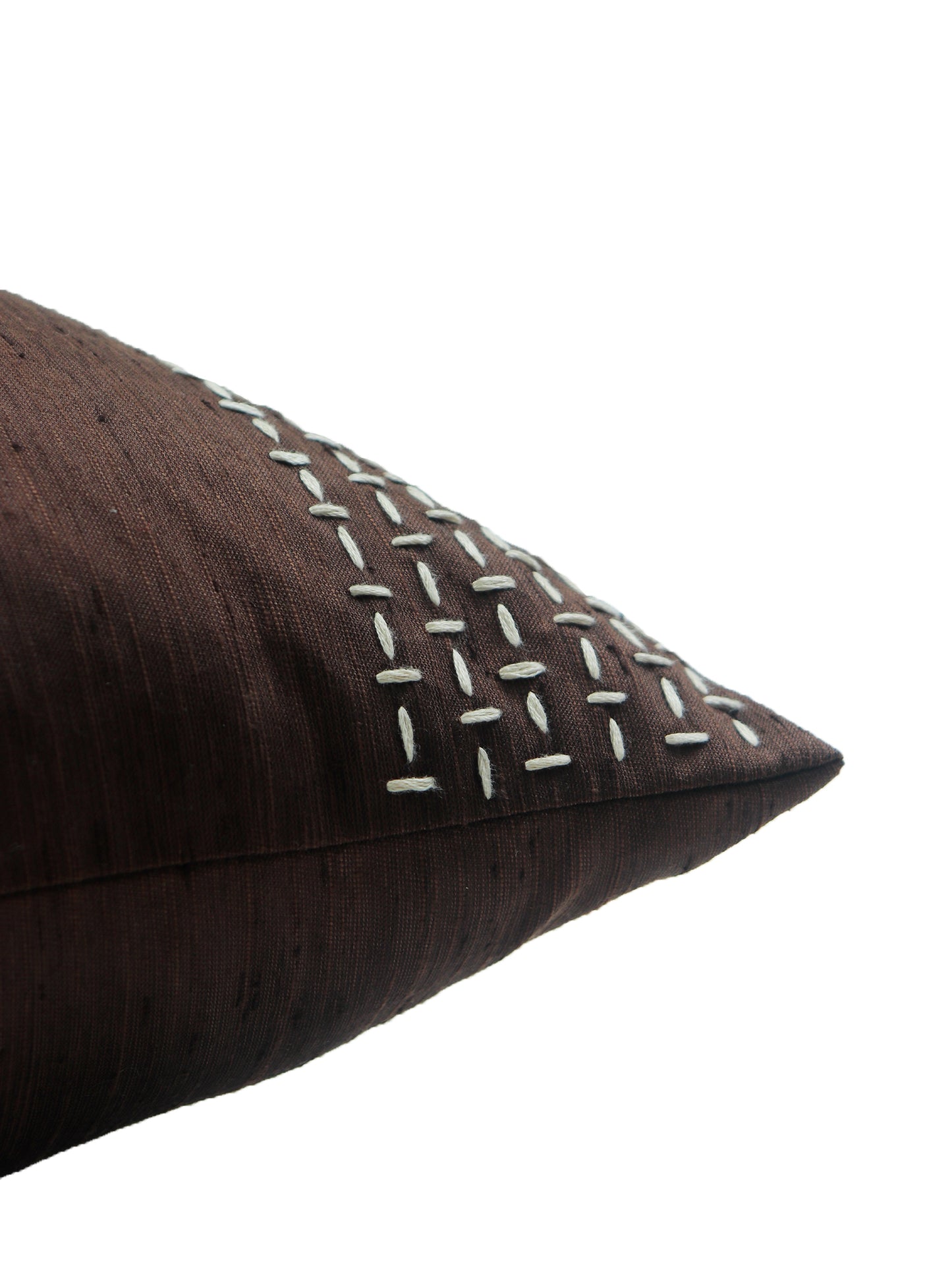 Co-ordinated Embroidered Cushion Cover (Set of 3) with Frayed Edges and Cord Piping Beige/Brown - 16" X 16"