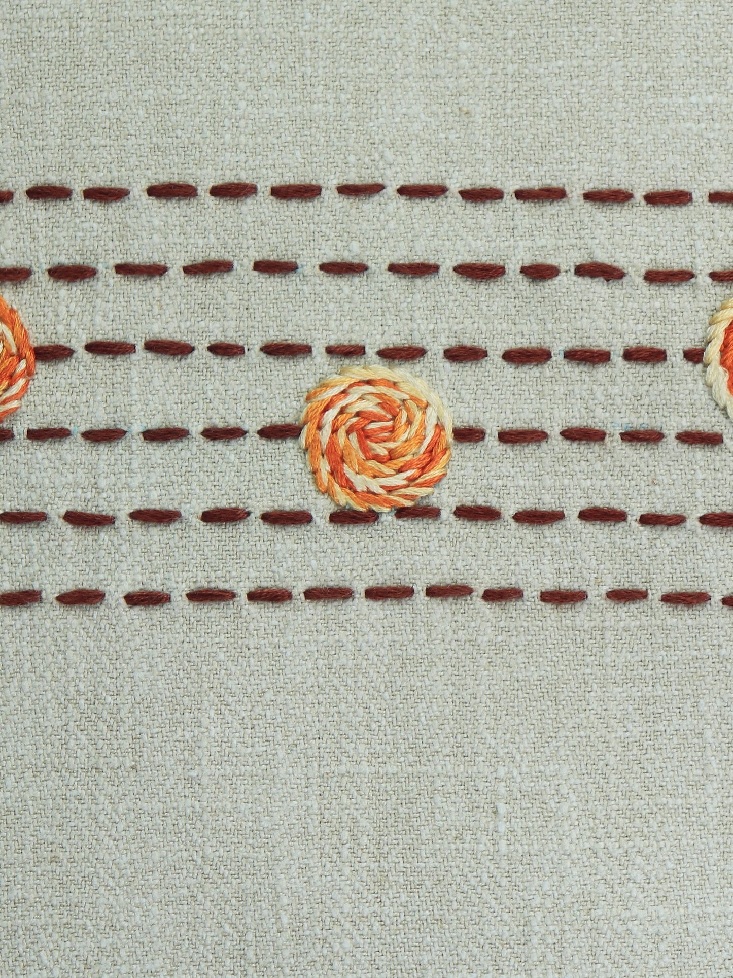 Co-ordinated Embroidered Cushion Cover (Set of 3) with Frayed Edges and Cord Piping Beige/Brown - 16" X 16"