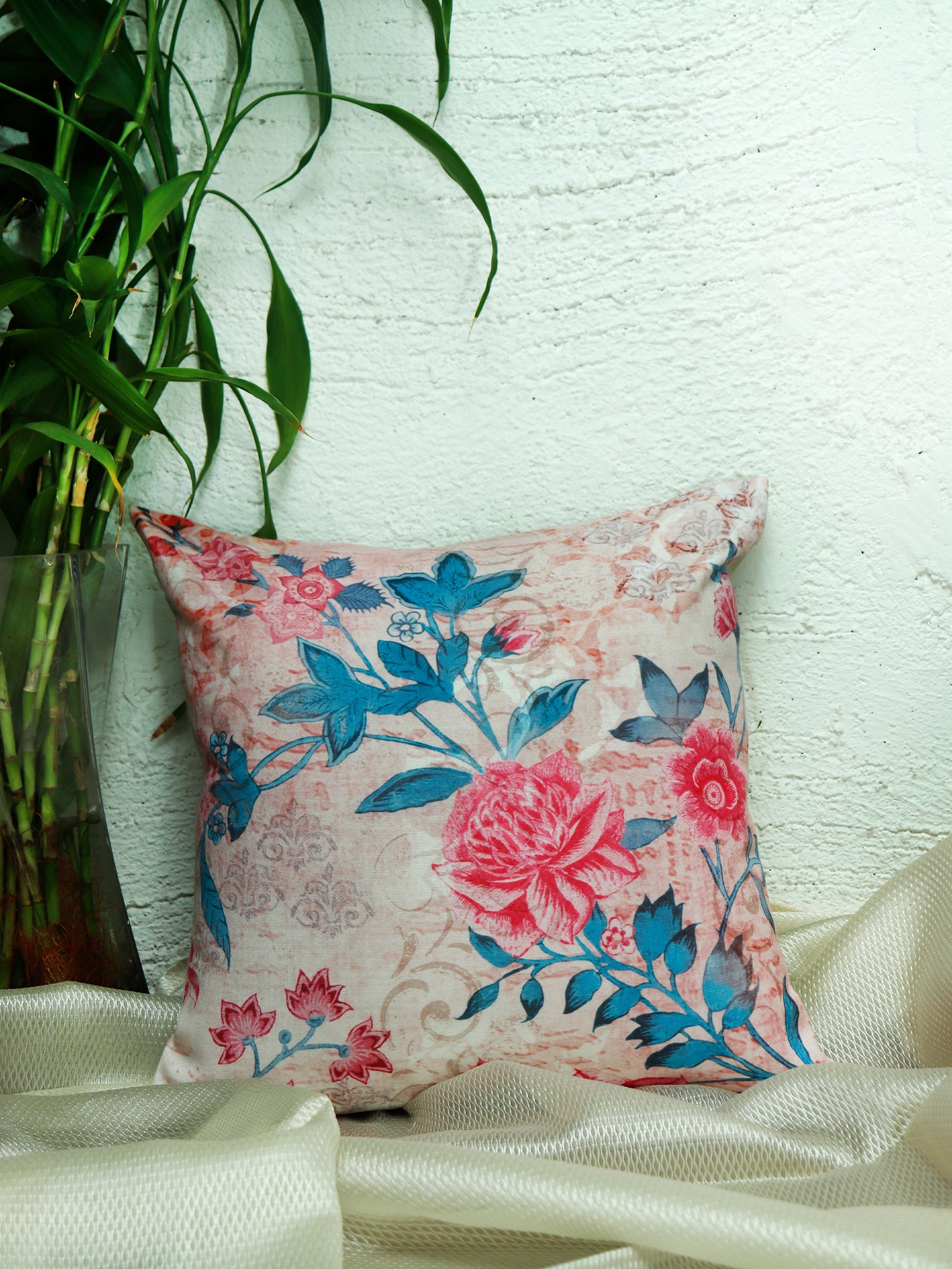 Printed Cushion Cover Polyester Floral Pink - 16" X 16"