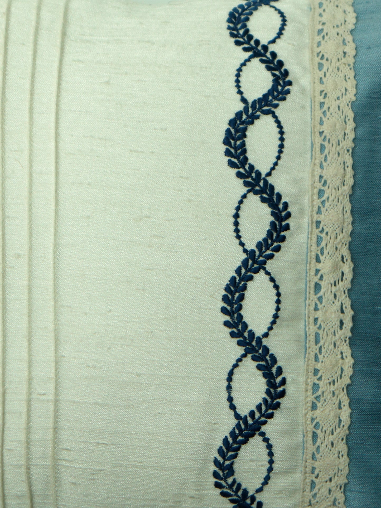 Technique Cushion Cover Polyester Patchwork with Pintuck and Embroidery Aqua Beige - 12" X 20"