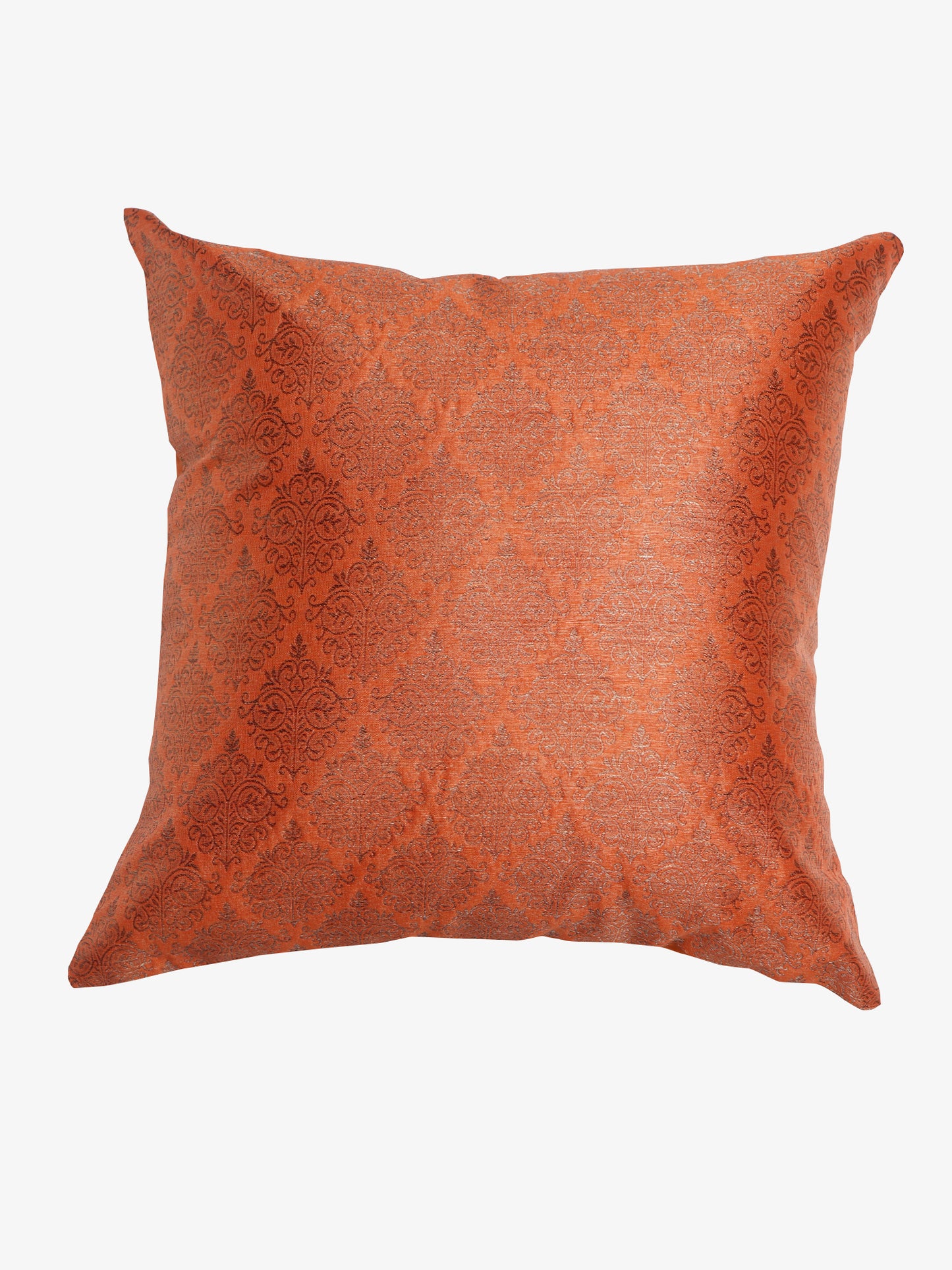 Co-ordinated Cushion Cover Set of 5 Cotton Blend Self Textured Brocade Orange - 16" X 16"