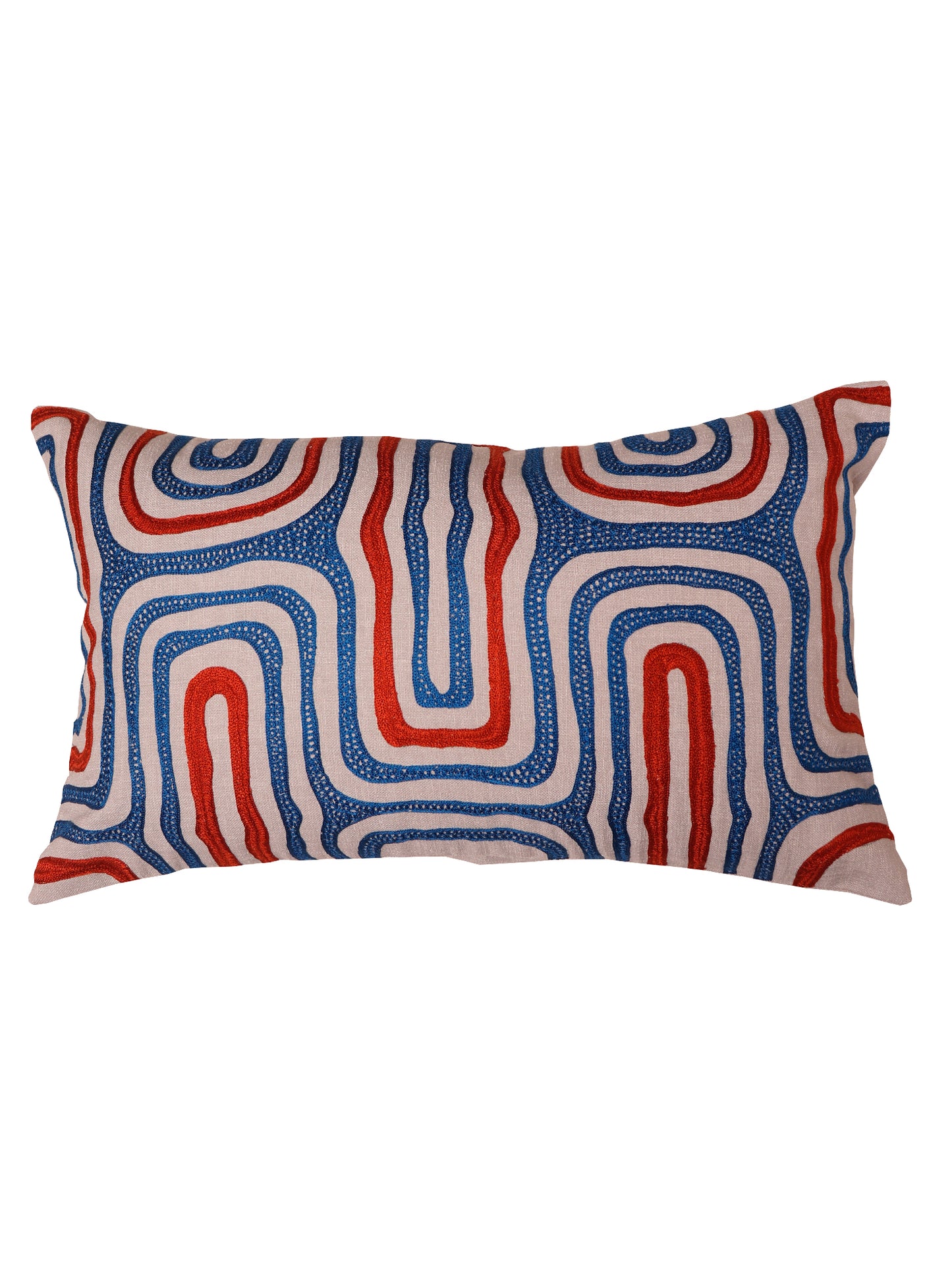 Cushion Cover Polycanvas Abstract Embroidery Blue - 12" x 22"