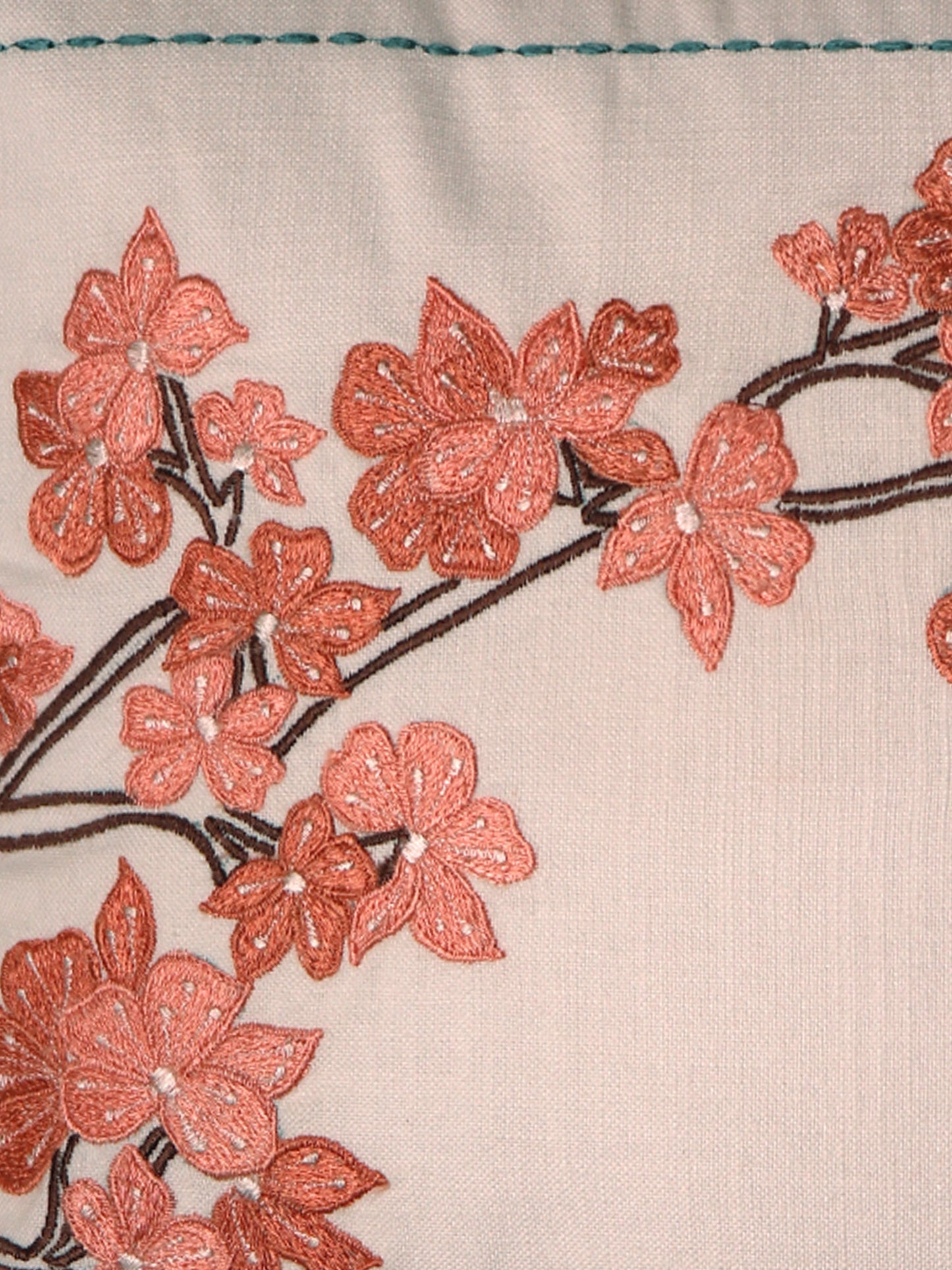 Cushion Cover Polyester Blend Embroidery with Chawal Taka and Piping White - 12"x 12"