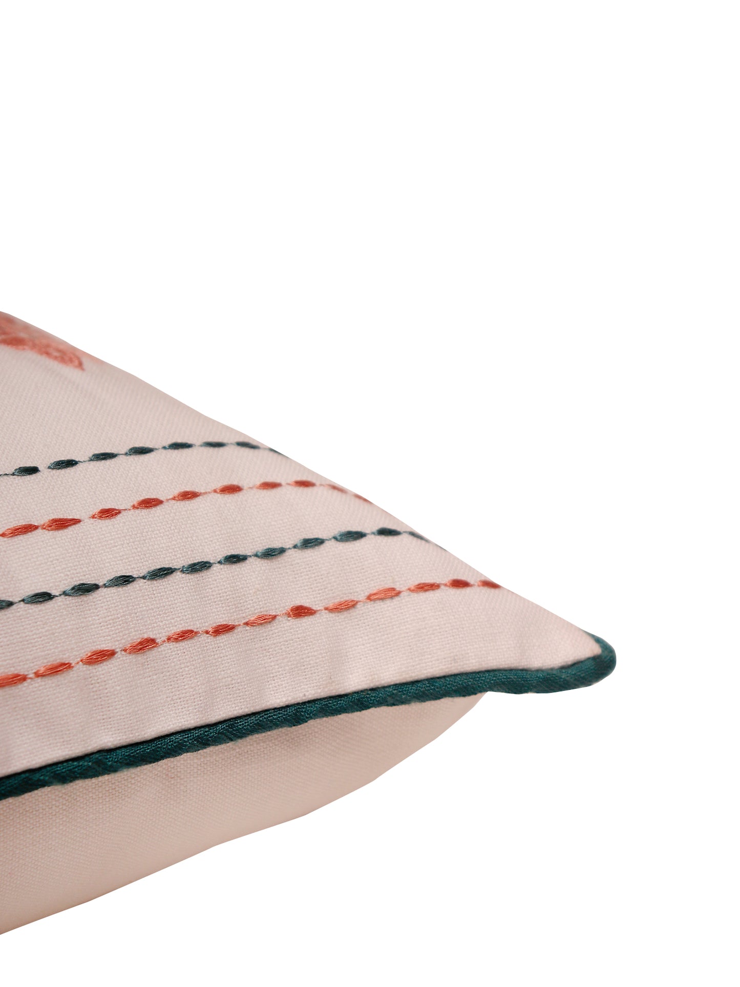 Cushion Cover Polyester Blend Embroidery with Chawal Taka and Piping White - 12"x 12"