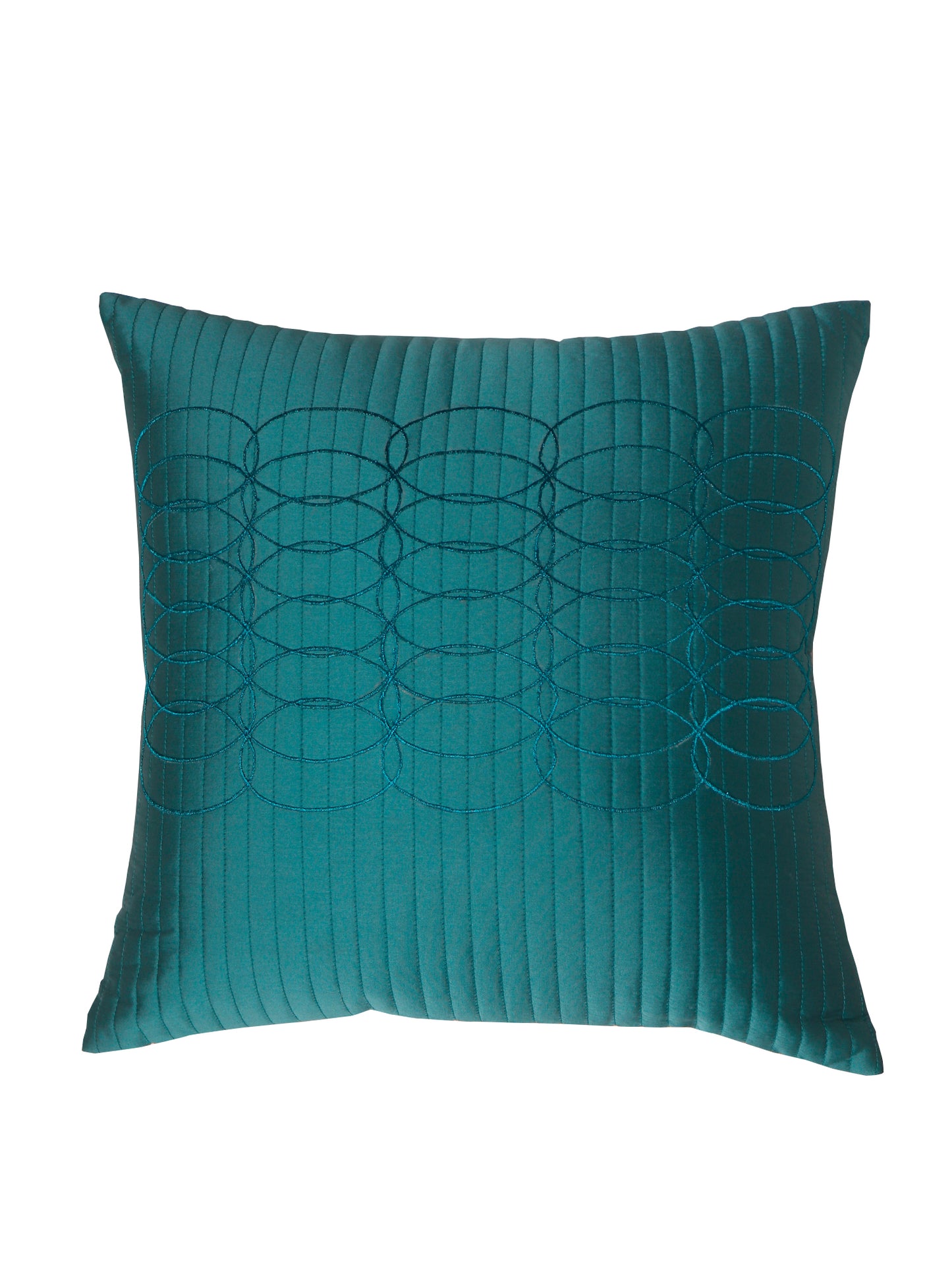 Cushion Cover Polyester Zari Embroidery with Self Quilting Aqua Green - 16"x 16"