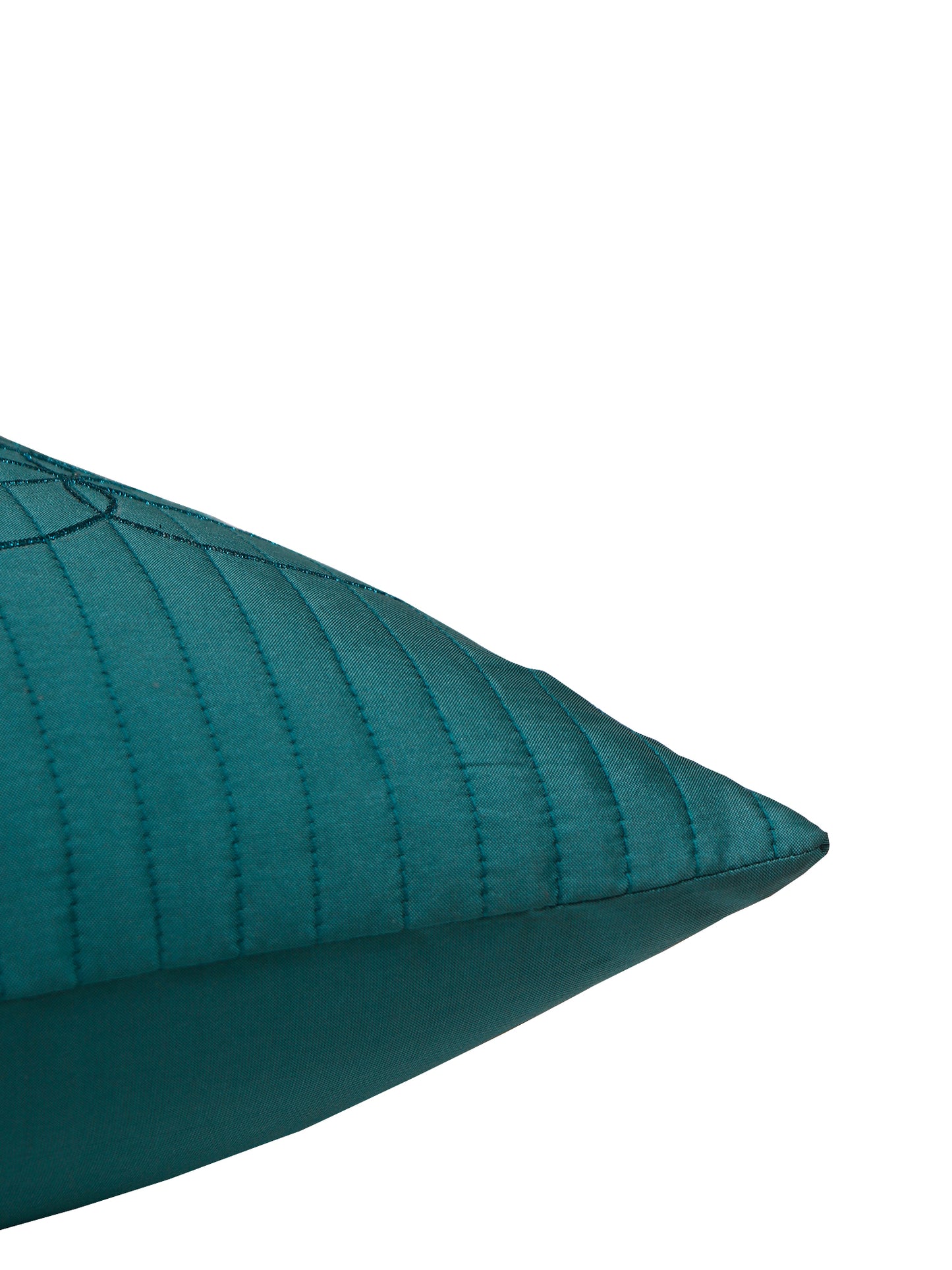 Cushion Cover Polyester Zari Embroidery with Self Quilting Aqua Green - 16"x 16"