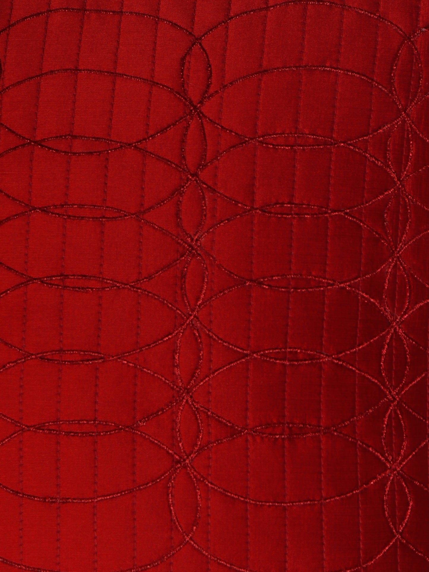 Cushion Cover Polyester Zari Embroidery with Self Quilting Red - 16"x 16"