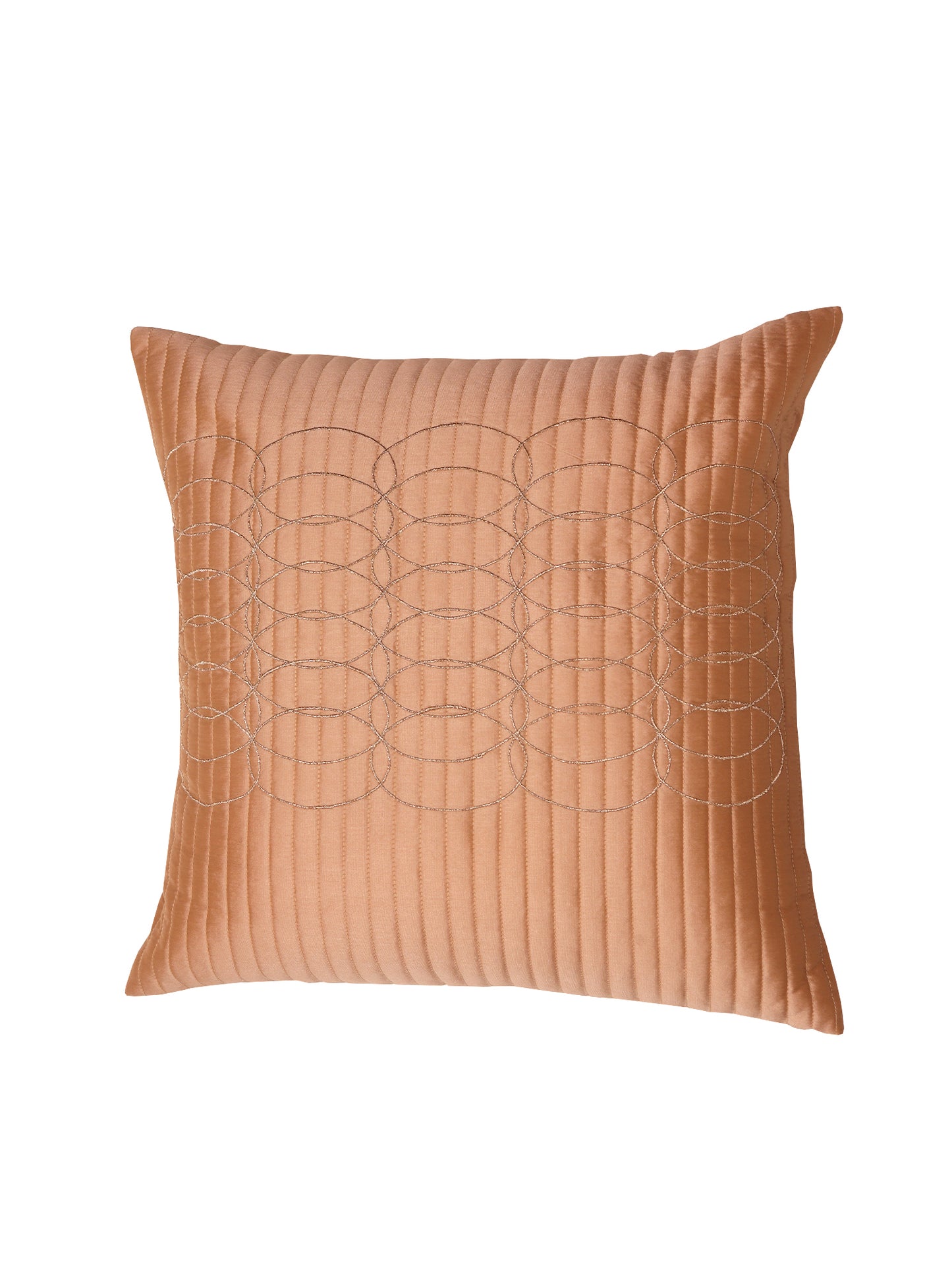 Cushion Cover Polyester Zari Embroidery with Self Quilting Light Gold - 16"x16"