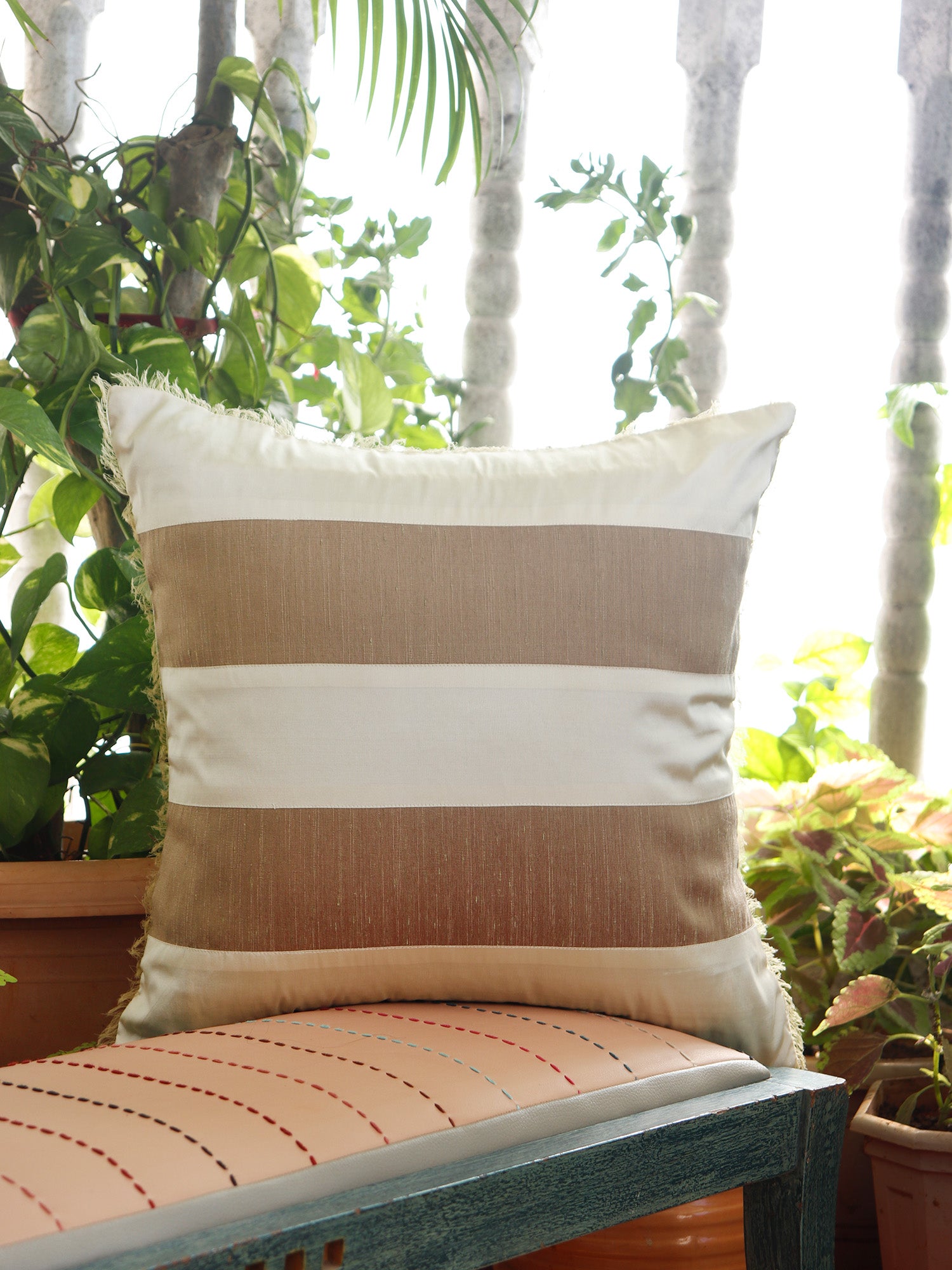 Cushion Cover Technique Patchwork with Frayed Edges Polyester Blend OffWhite - 16" x 16"