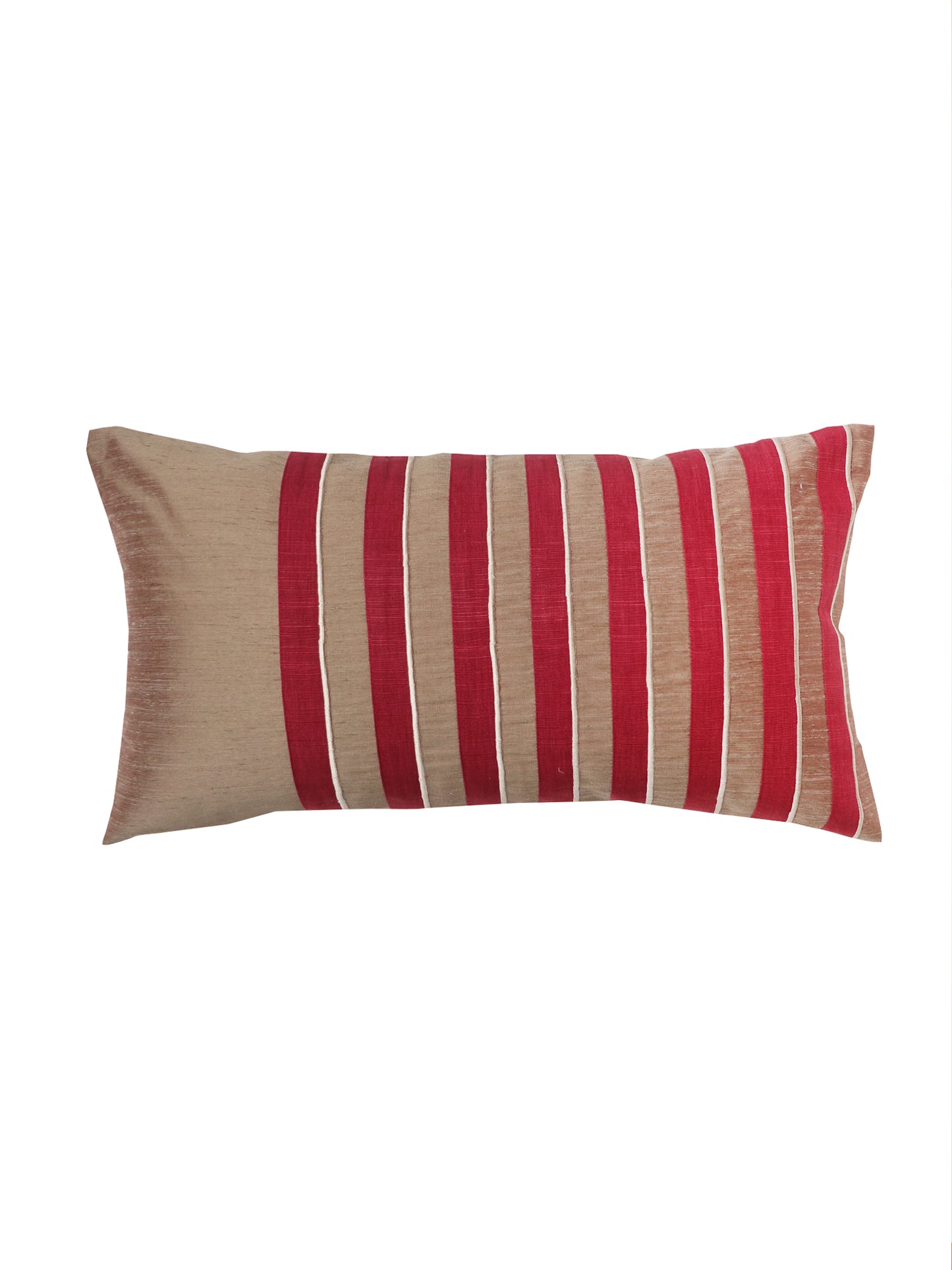 Cushion Cover Embroidered with Patchwork Polyester Blend Beige - 12" x 22"