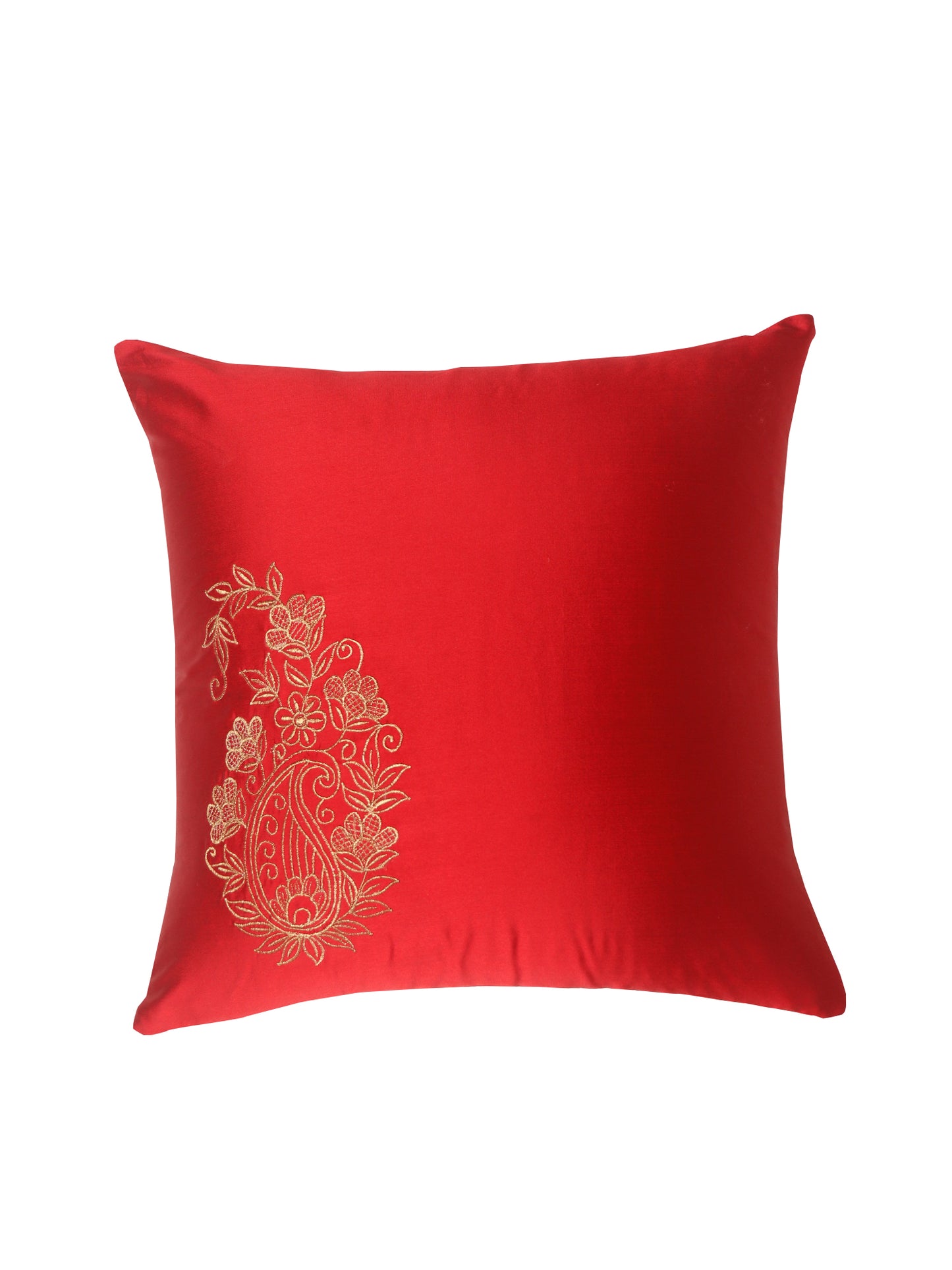 Cushion Cover Polyester Embroidered Paisley Red - 16" x 16"