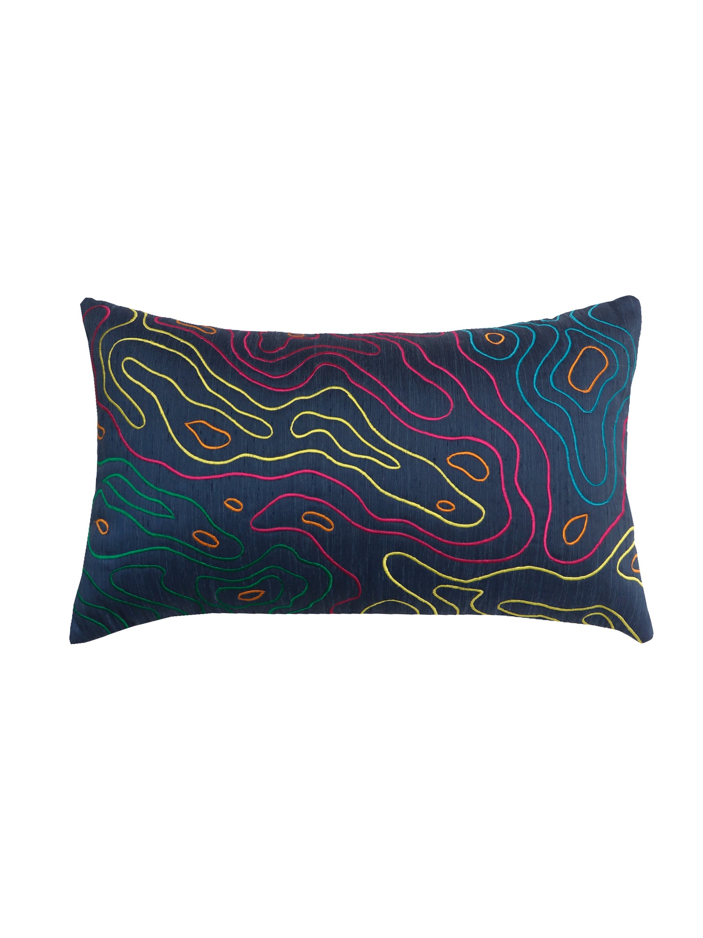 Cushion Cover Embroidery Quilted Polyester Blend Blue - 12" x 22"