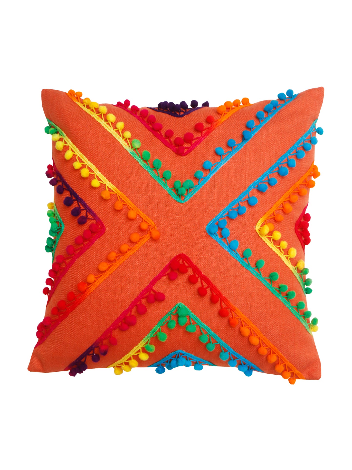 Cushion Cover Pompom Polyester Blend Orange - 16" x 16"