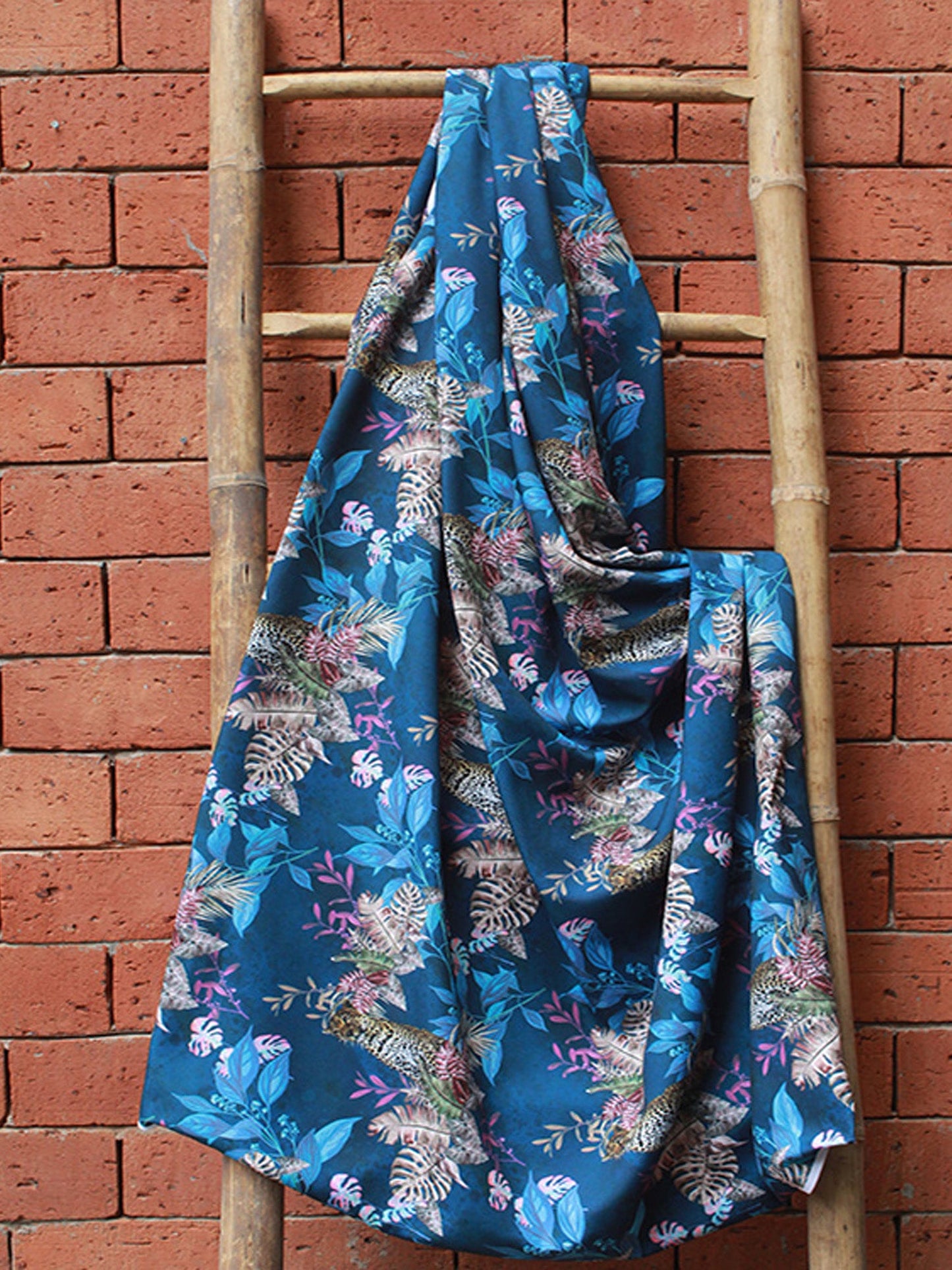 Fabric Cotton Blend Digital Printed Blue Grey 54"