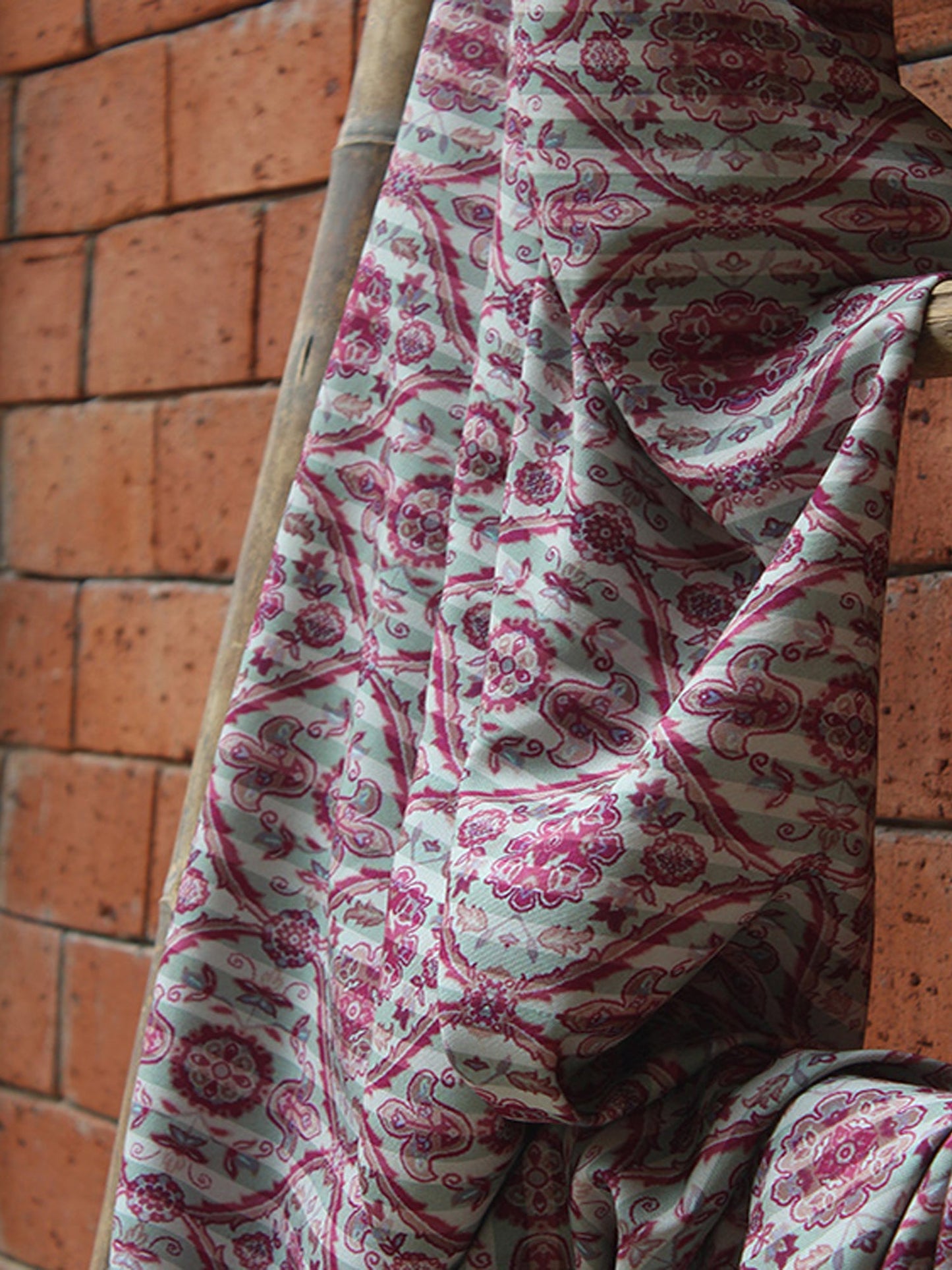 Fabric Cotton Blend Digital Printed Grey Maroon 54"