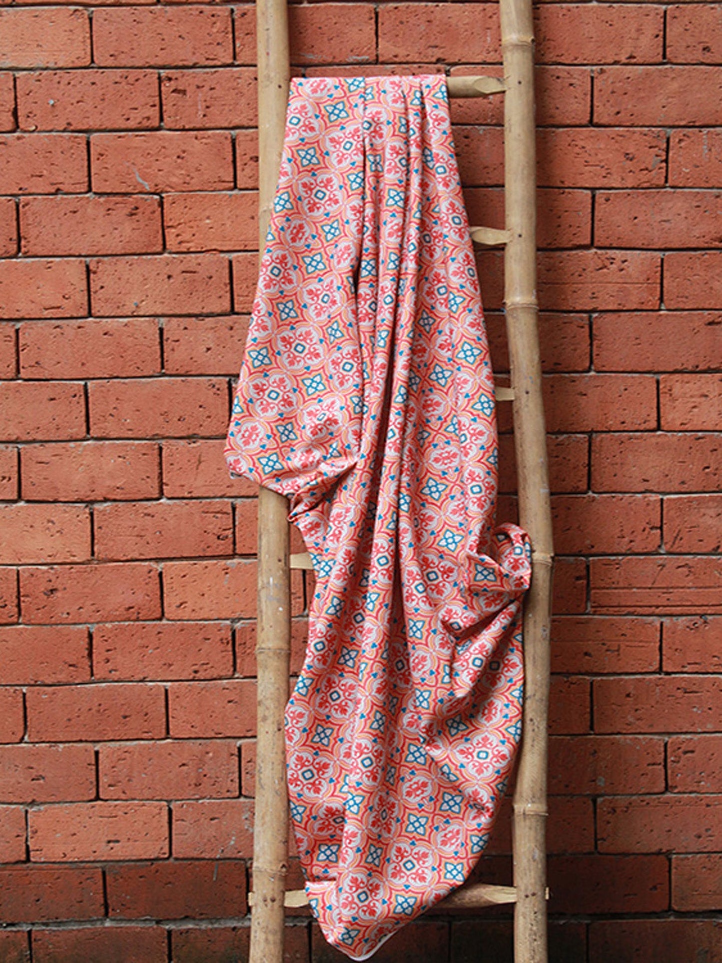 Fabric Cotton Blend Digital Printed Orange Blue 54"