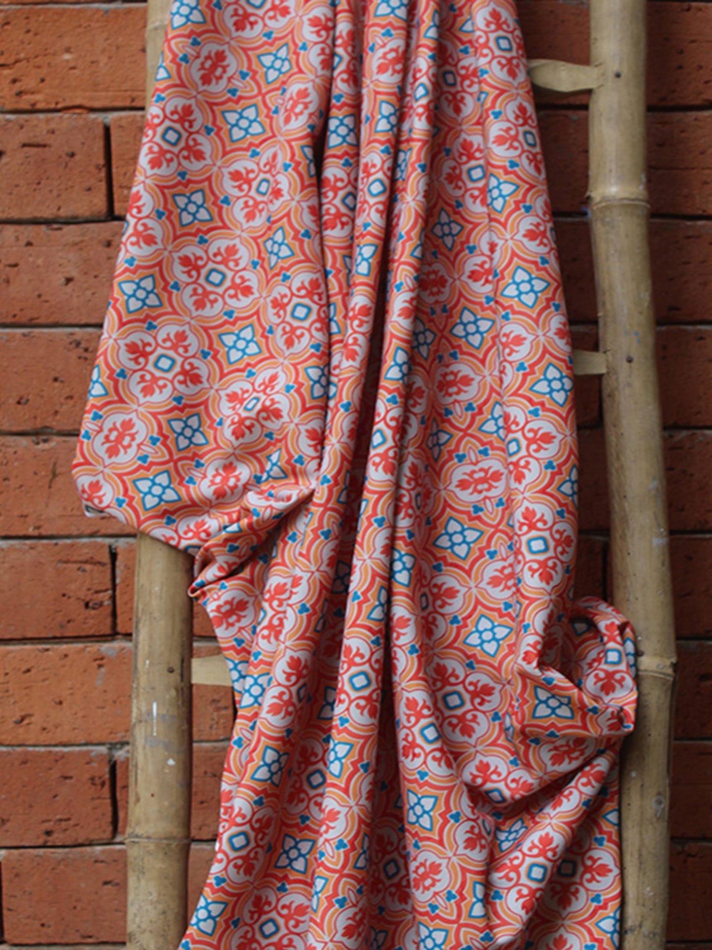 Fabric Cotton Blend Digital Printed Orange Blue 54"