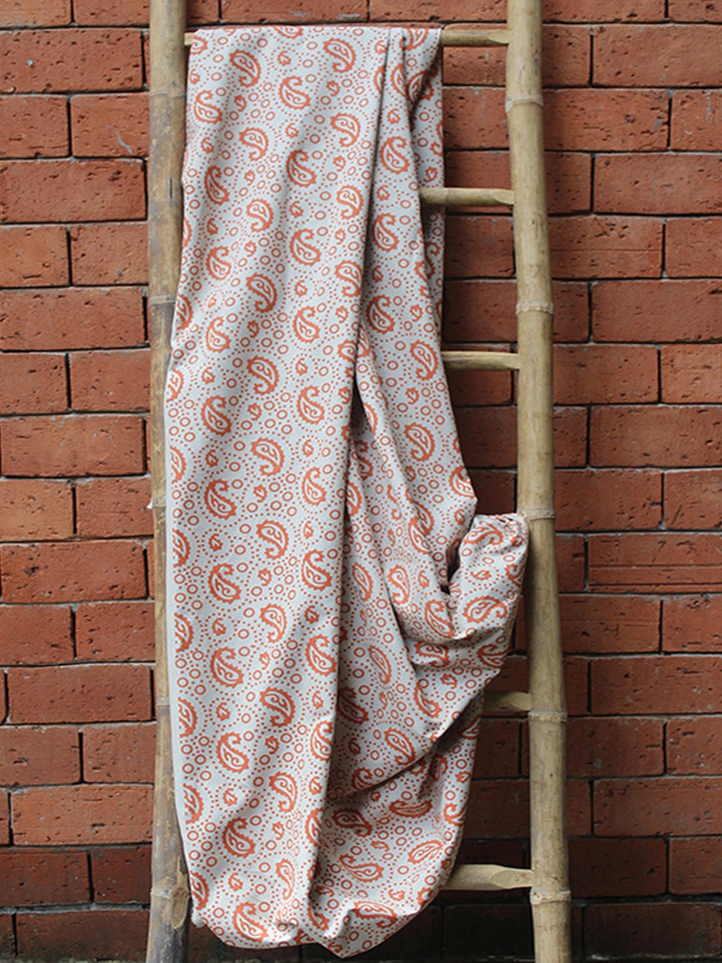 Fabric Cotton Blend Block Printed Beige Orange 54"