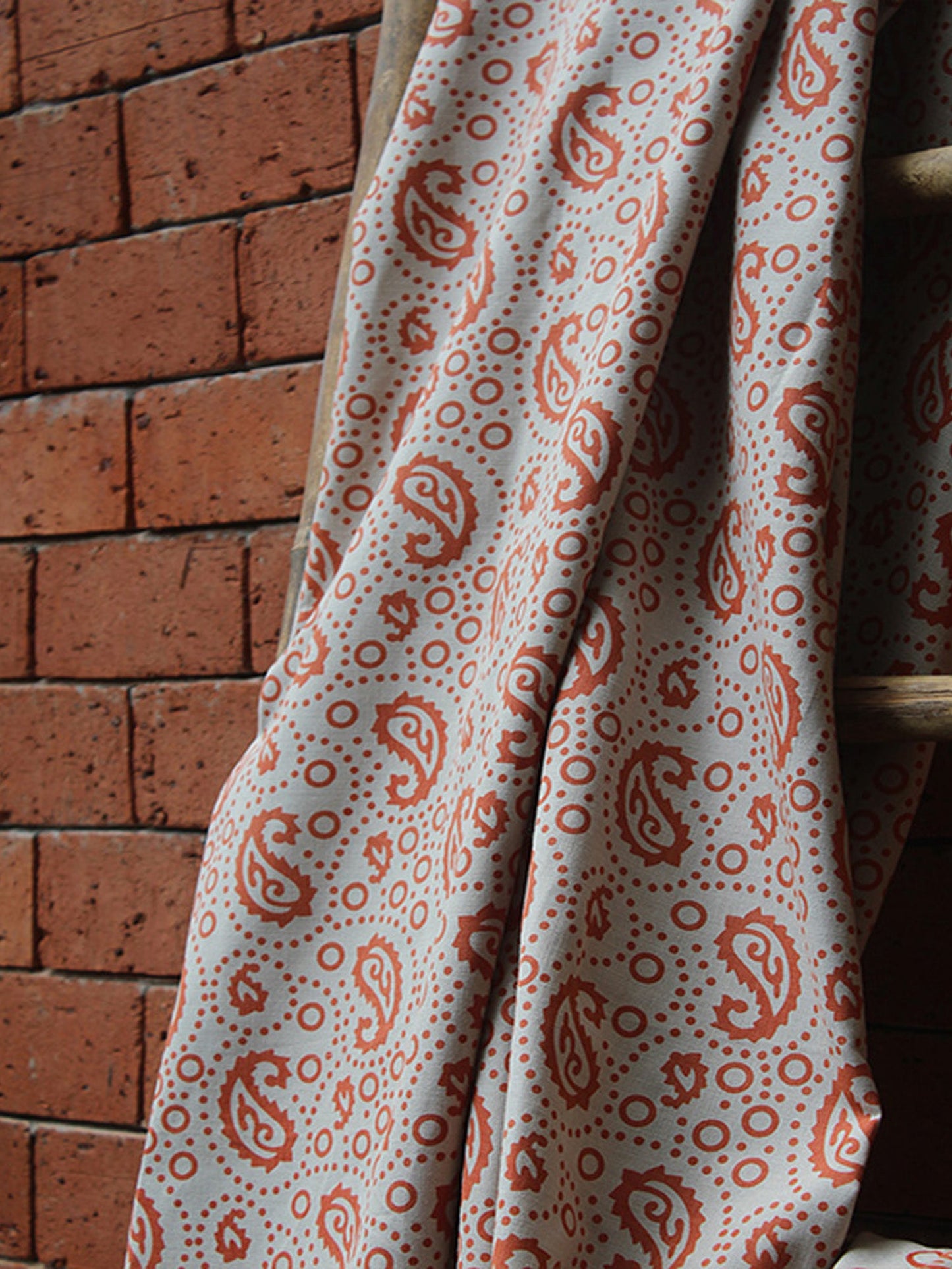 Fabric Cotton Blend Block Printed Beige Orange 54"