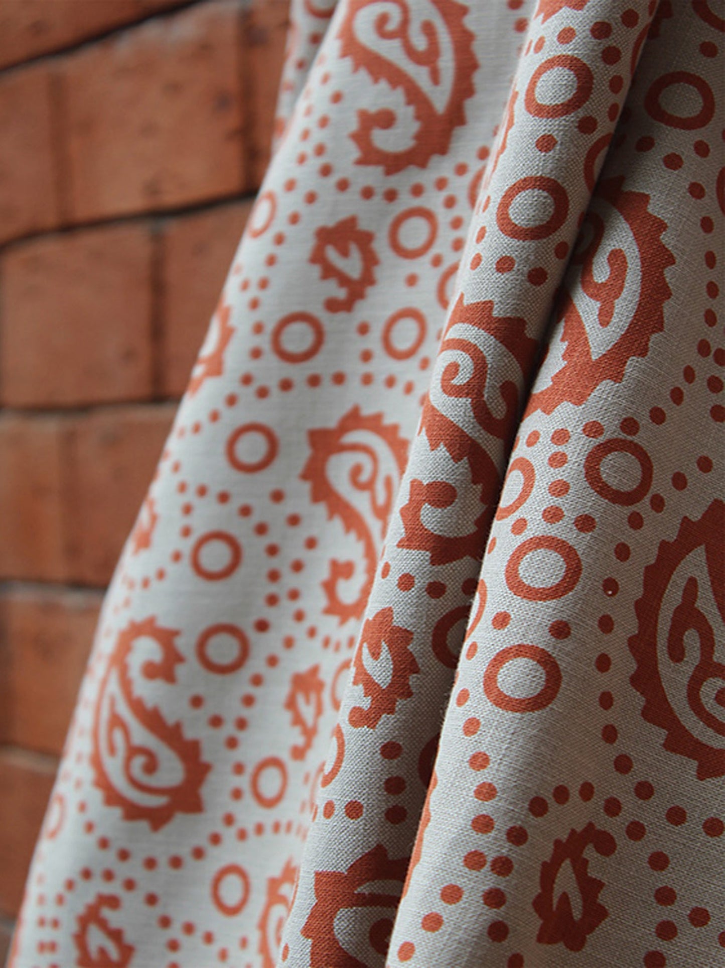 Fabric Cotton Blend Block Printed Beige Orange 54"