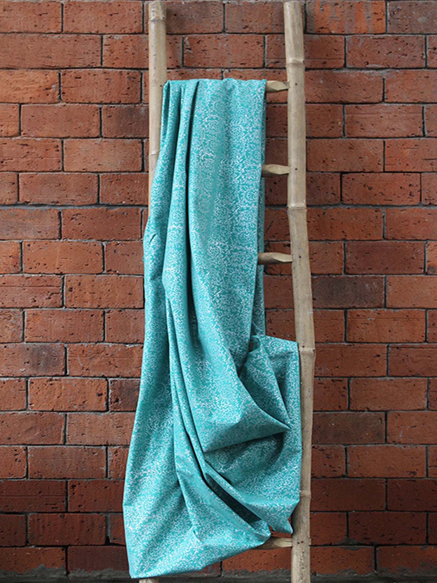 Fabric Cotton Blend Block Printed Green Silver 54"