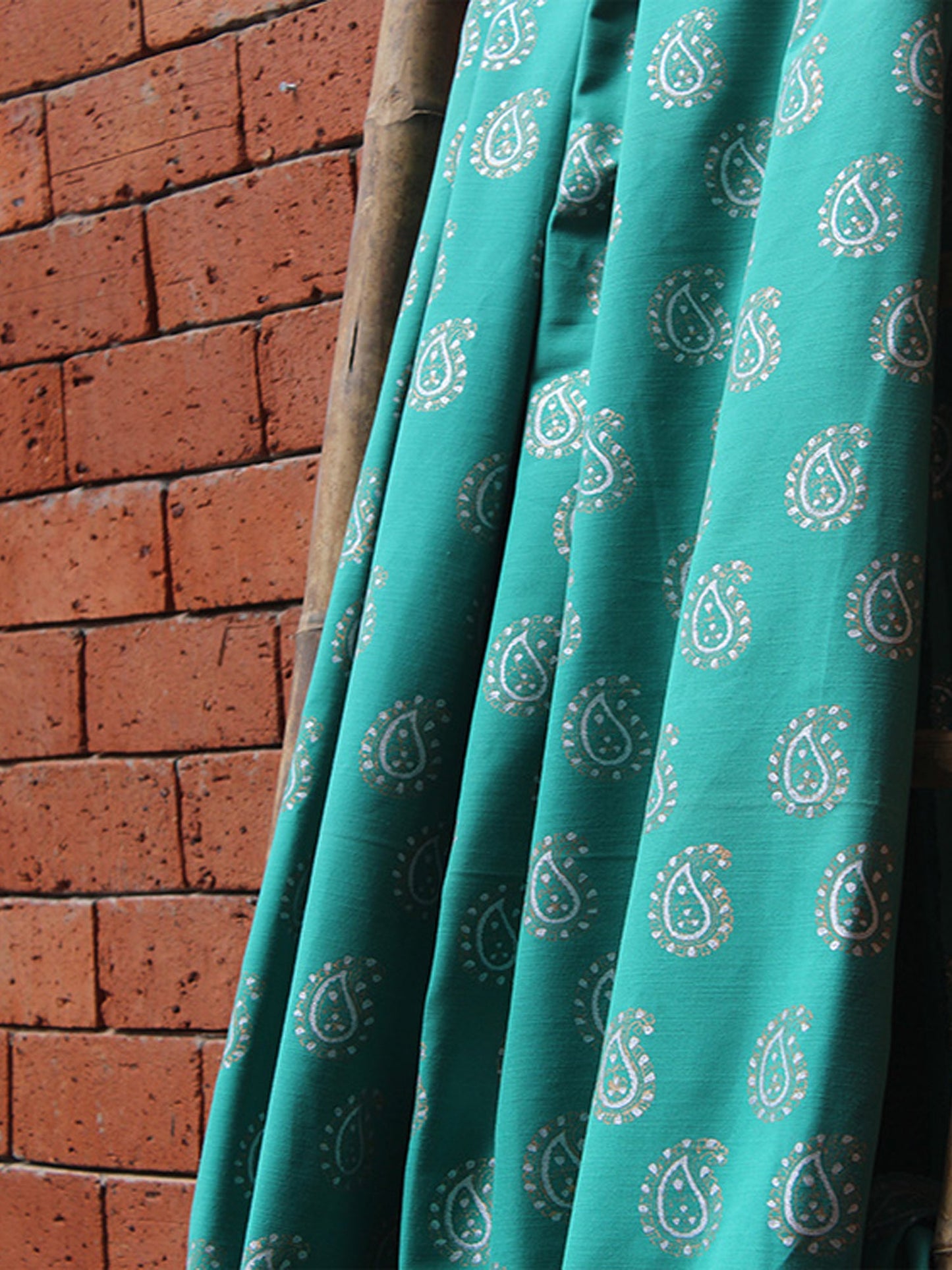 Fabric Cotton Blend Block Printed Green 54"