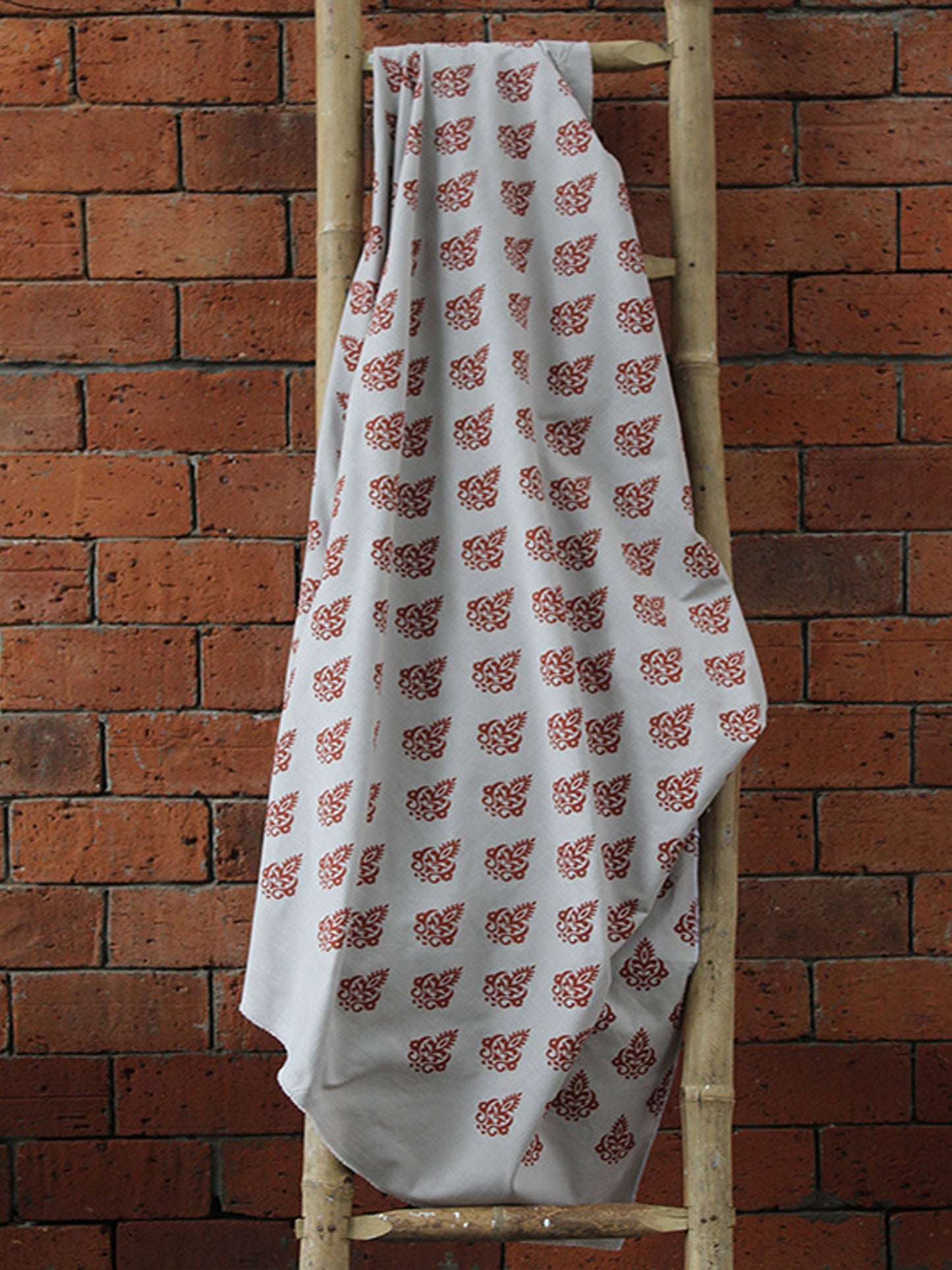 Fabric Cotton Blend Block Printed Beige Rust 54"