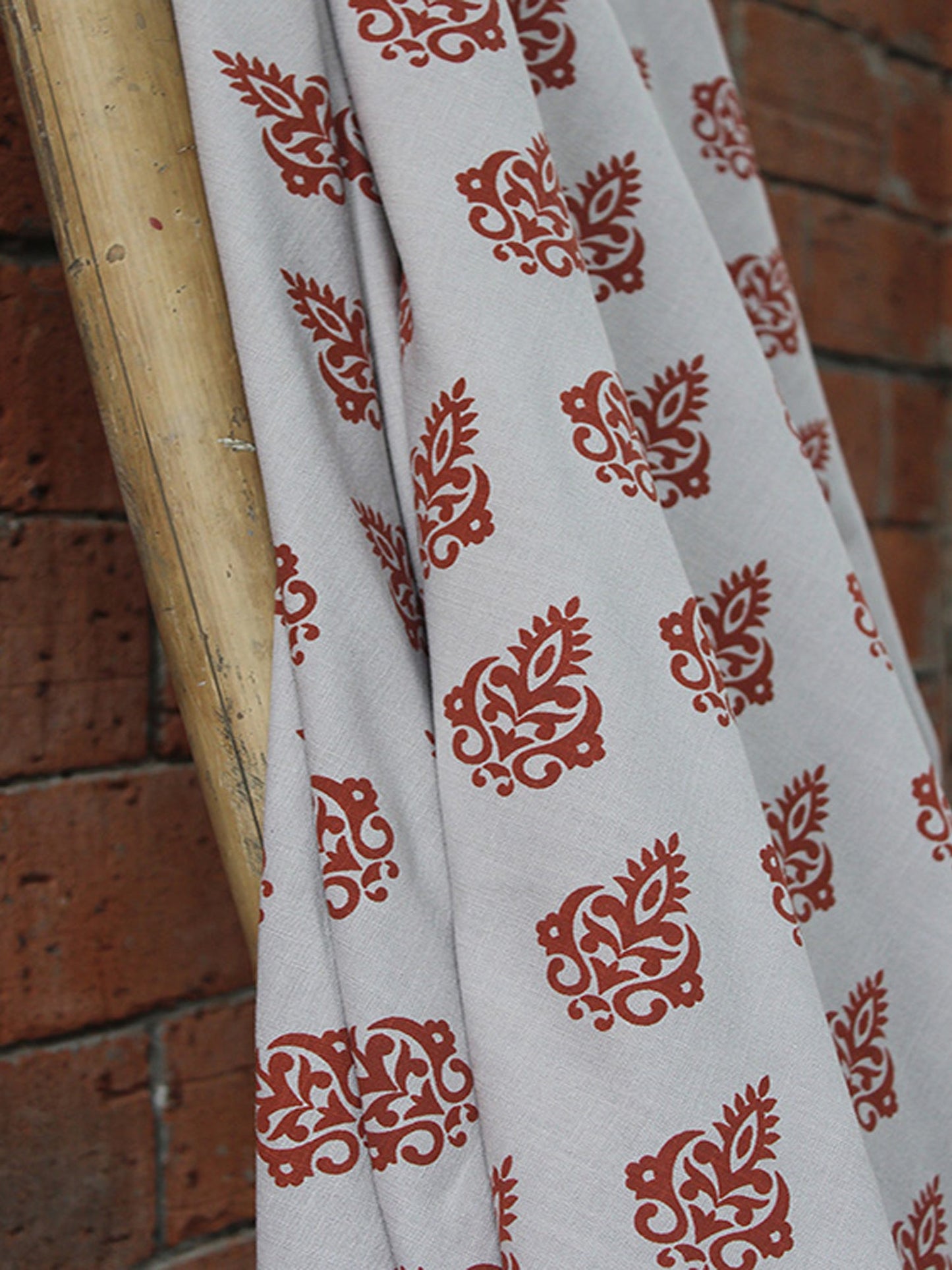 Fabric Cotton Blend Block Printed Beige Rust 54"