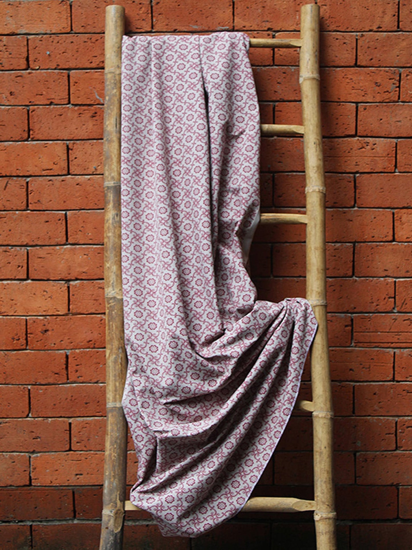 Fabric Cotton Blend Block Printed Beige Maroon 54"