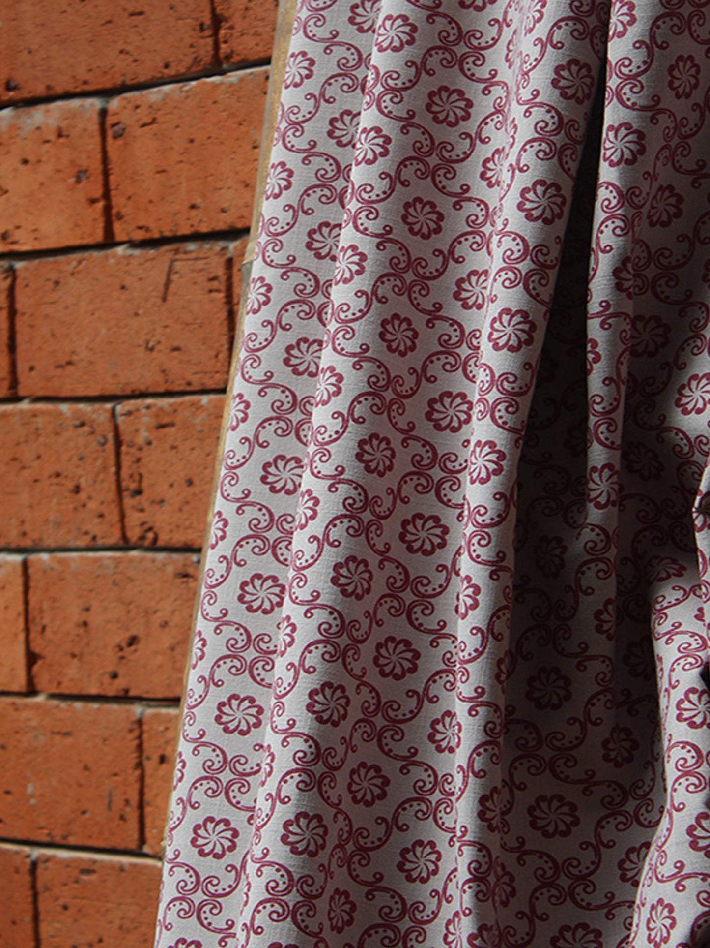 Fabric Cotton Blend Block Printed Beige Maroon 54"