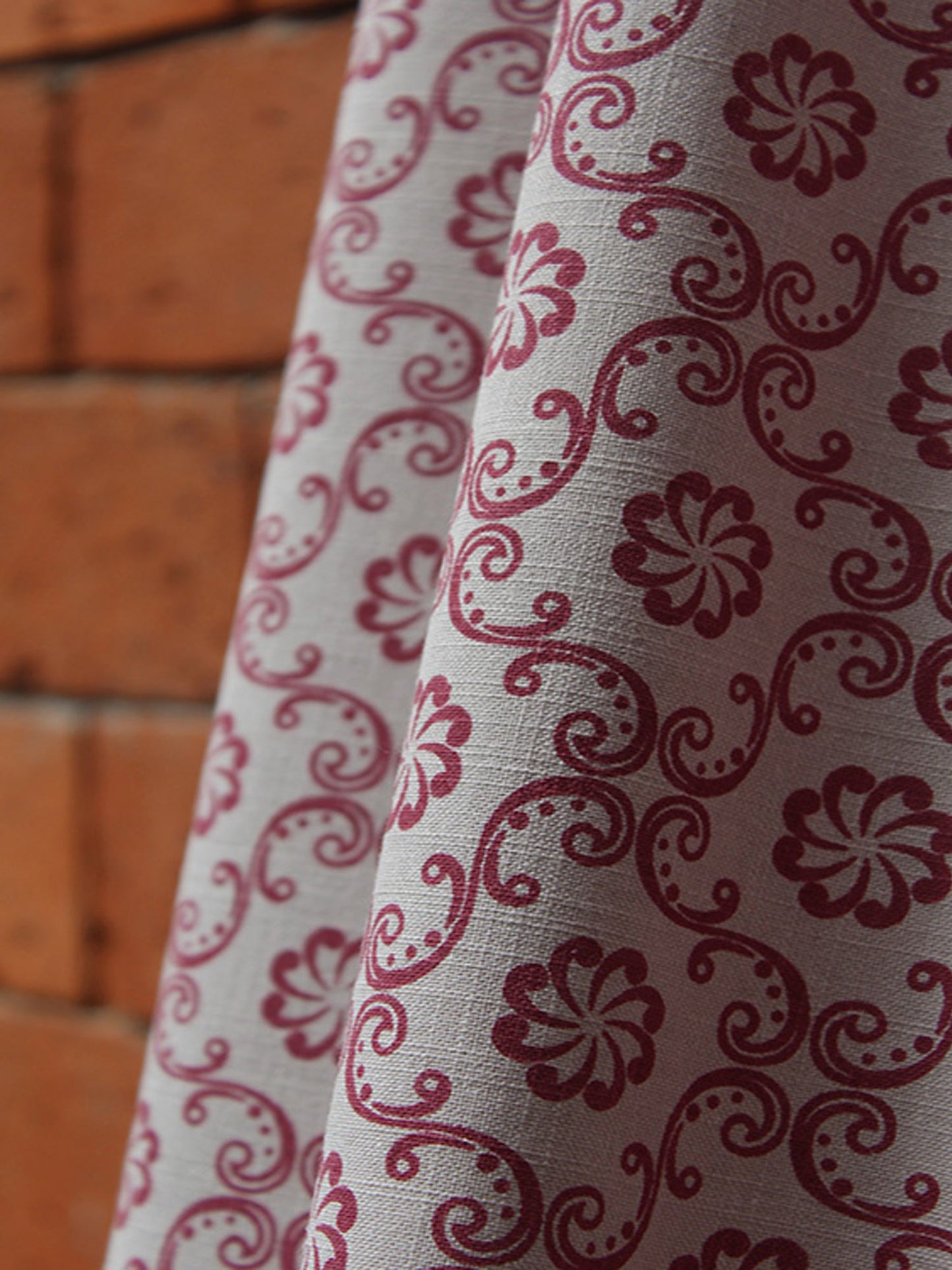 Fabric Cotton Blend Block Printed Beige Maroon 54"