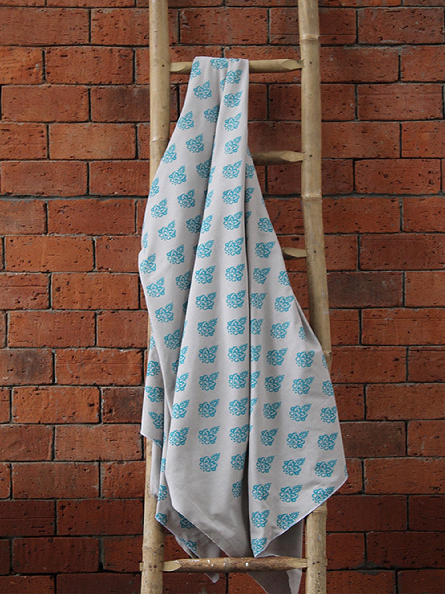 Fabric Cotton Blend Block Printed Grey Blue 54"