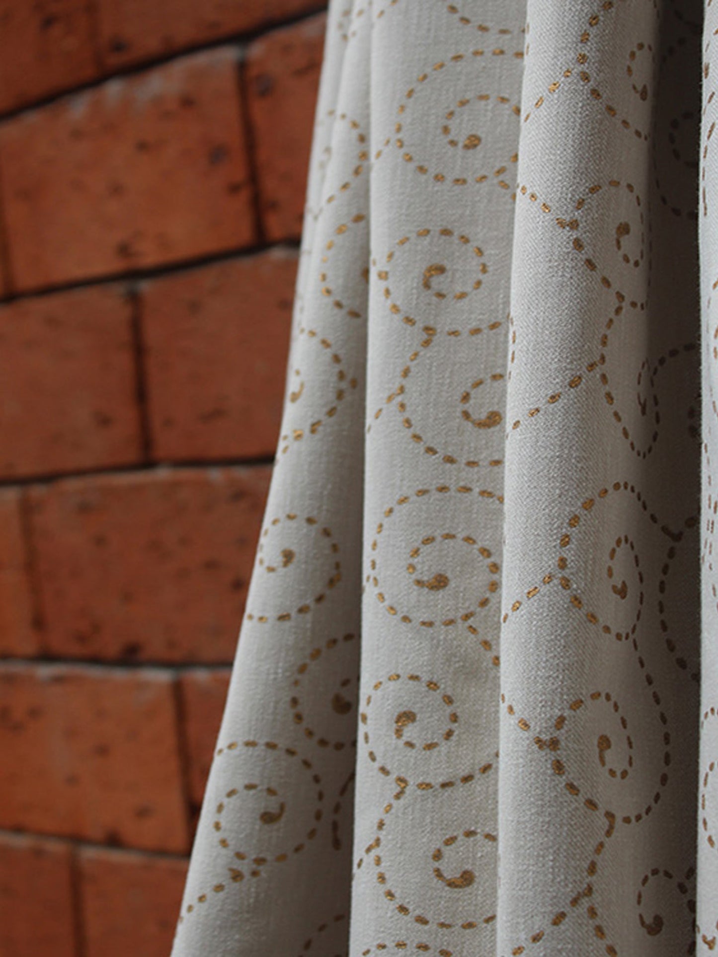 Fabric Cotton Blend Block Printed Beige Gold 54"