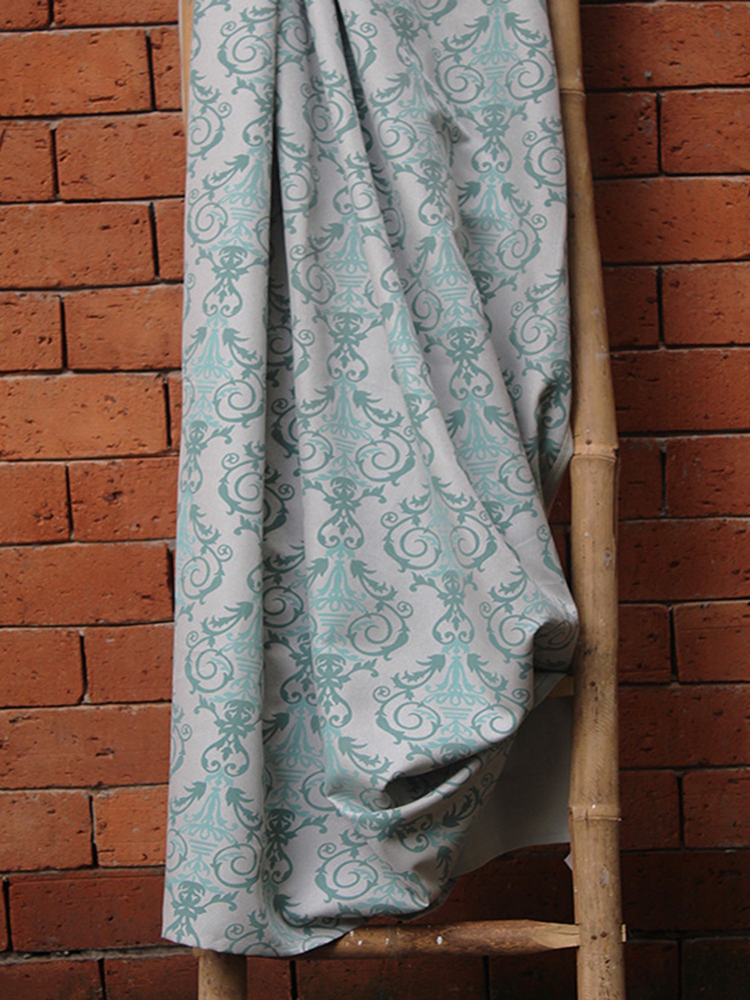 Fabric Cotton Blend Screen Printed Grey Light Blue 54"