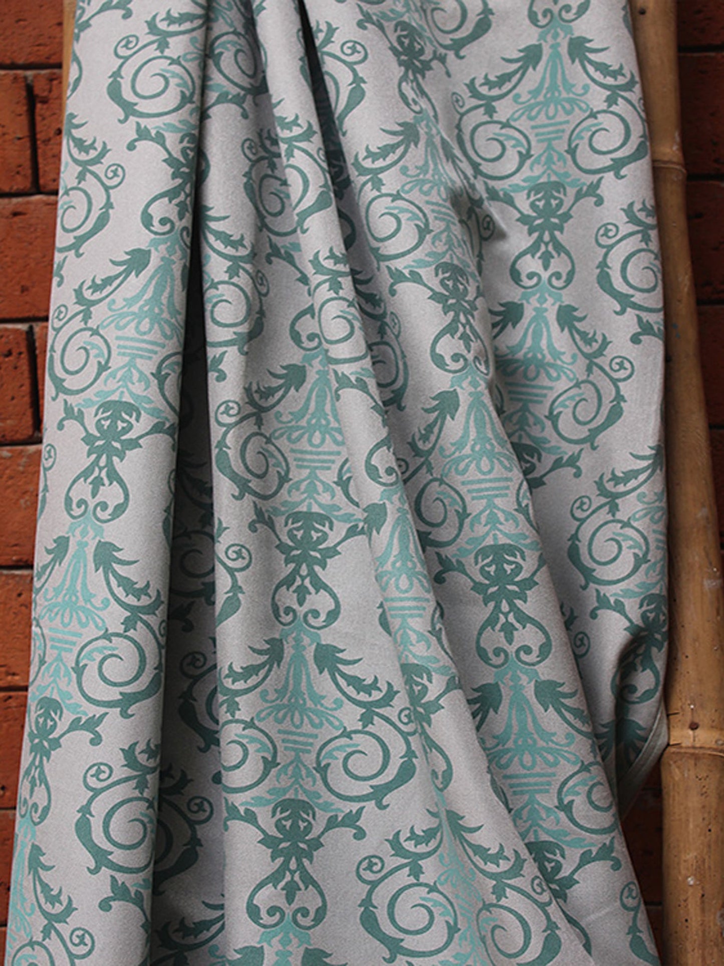 Fabric Cotton Blend Screen Printed Grey Light Blue 54"