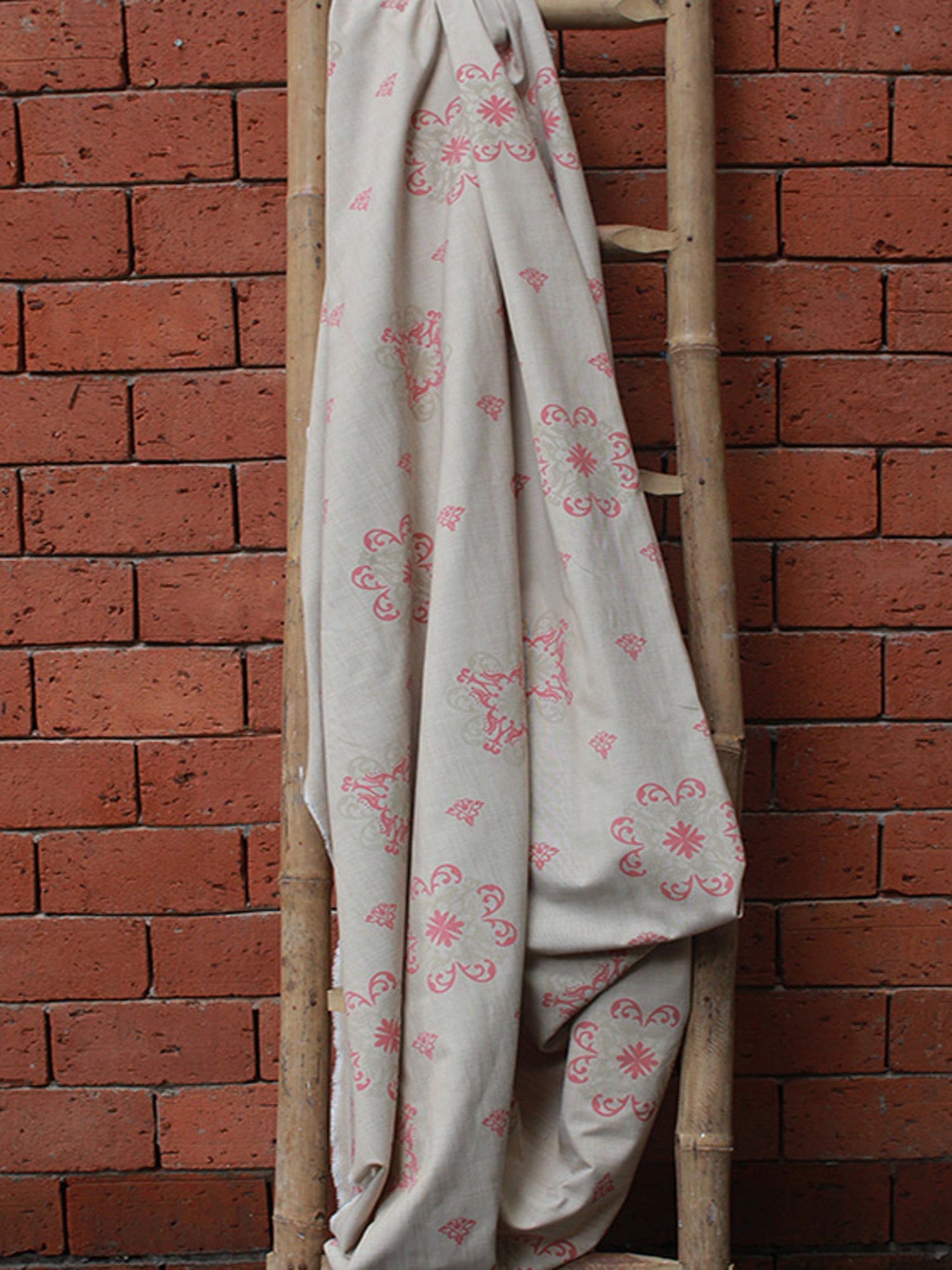 Fabric Cotton Blend Screen Printed Beige Pink 54"