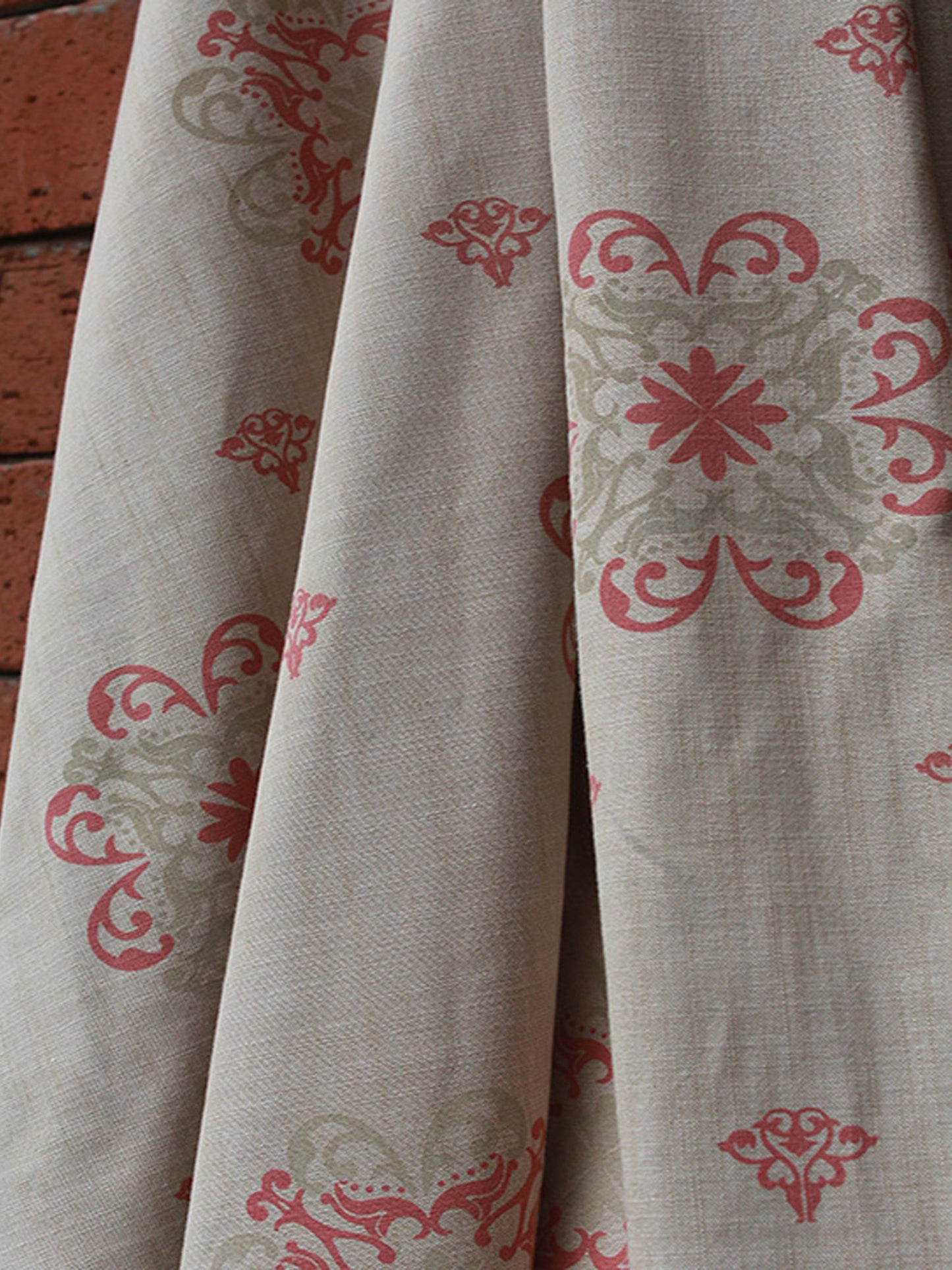 Fabric Cotton Blend Screen Printed Beige Pink 54"