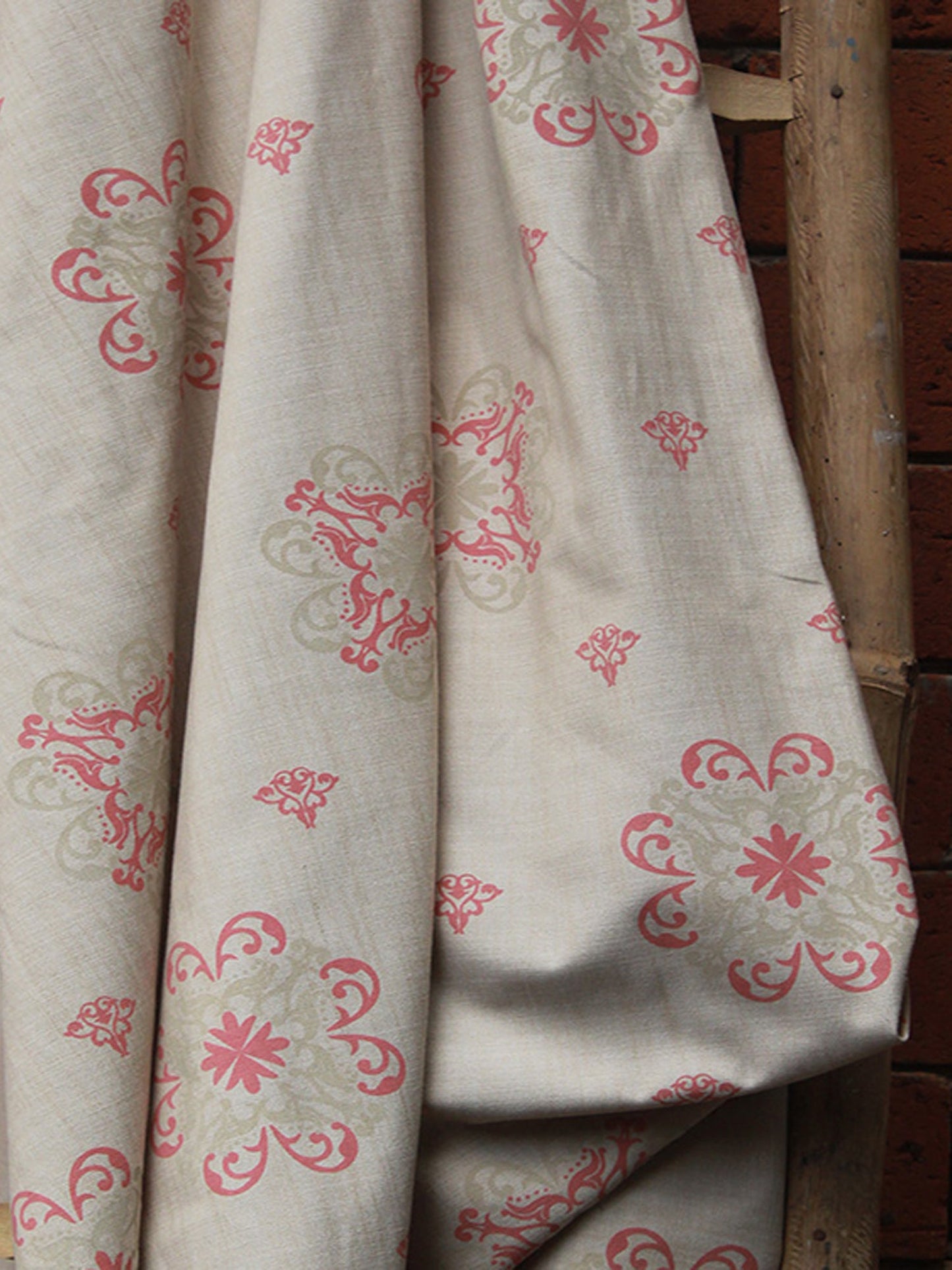 Fabric Cotton Blend Screen Printed Beige Pink 54"