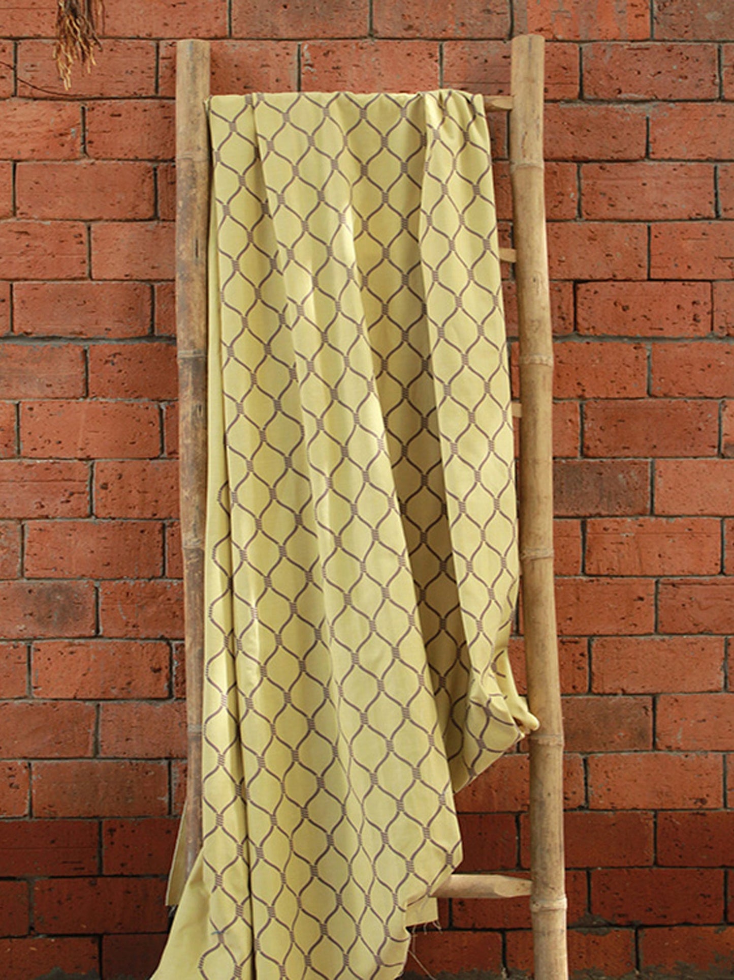 Fabric Cotton Blend Screen Printed Yellow Brown 54"