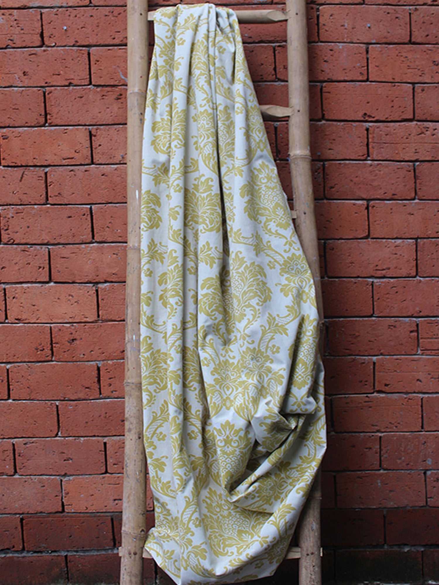 Fabric Cotton Blend Screen Printed Beige Sage Green 54"