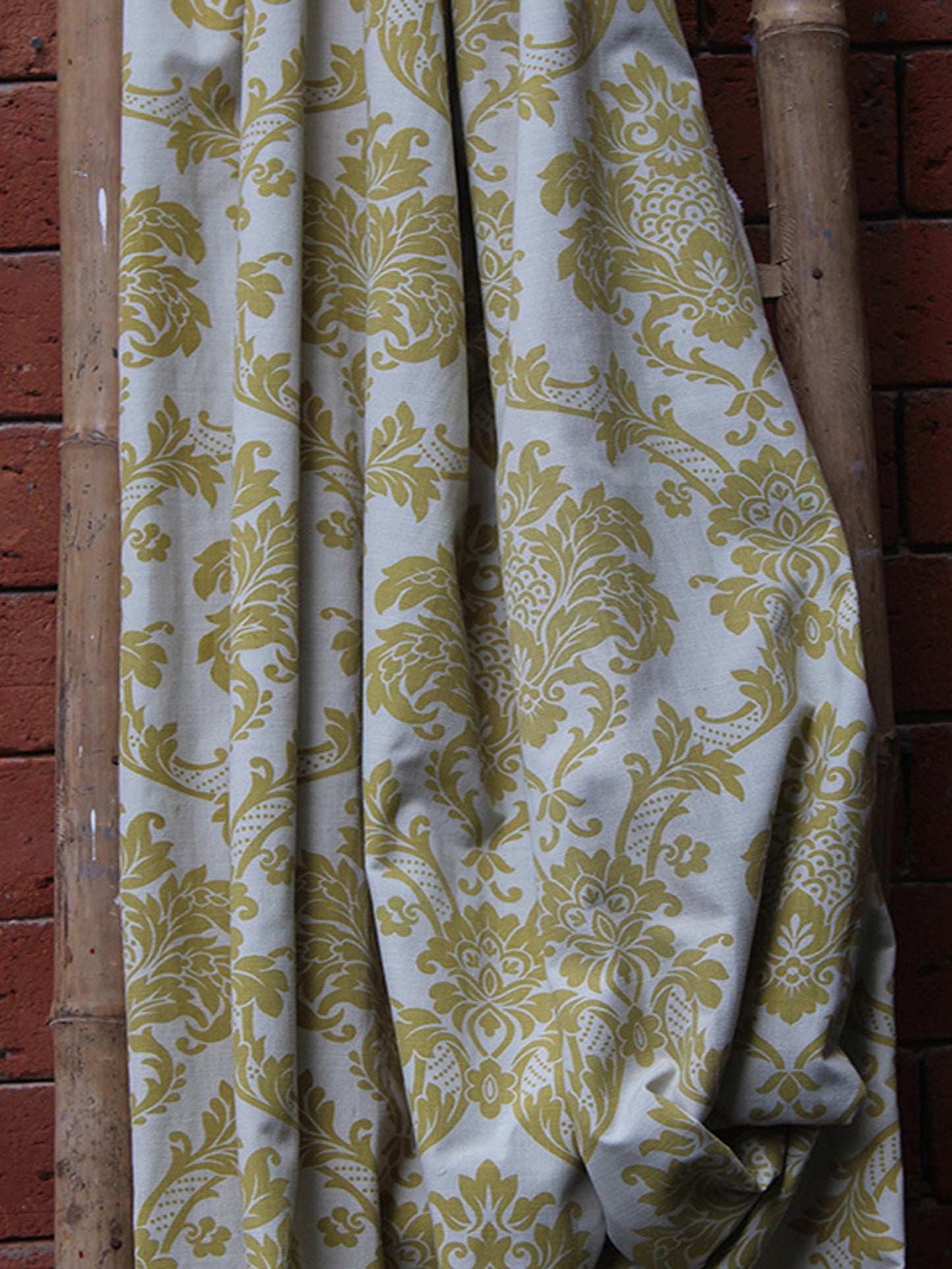 Fabric Cotton Blend Screen Printed Beige Sage Green 54"