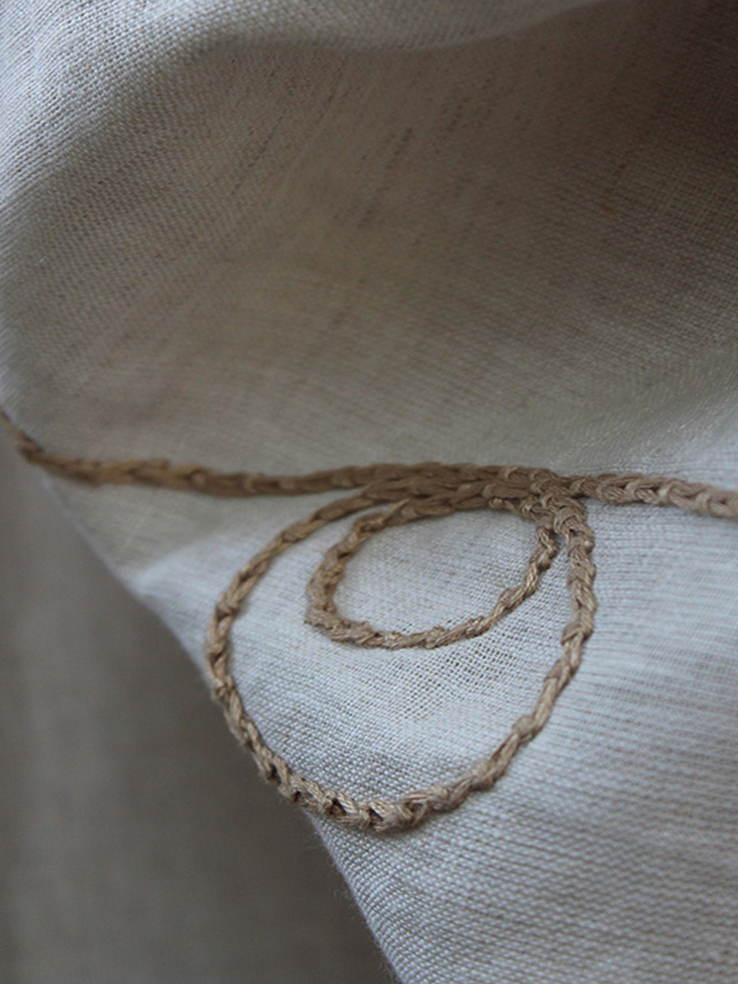 Fabric Cotton Linen Hand embroidered Off White 52"