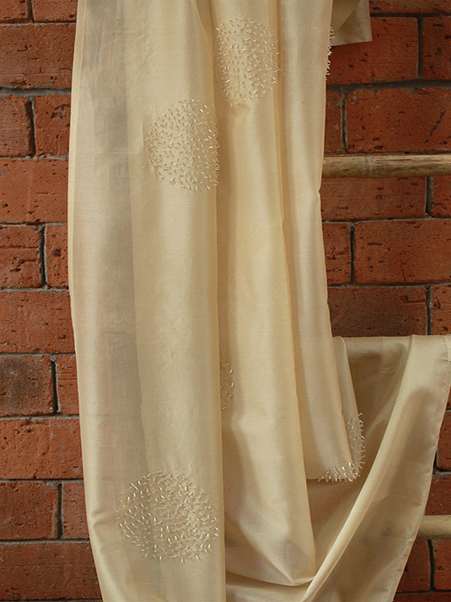 Fabric Silk Hand Embroidered Golden 52"