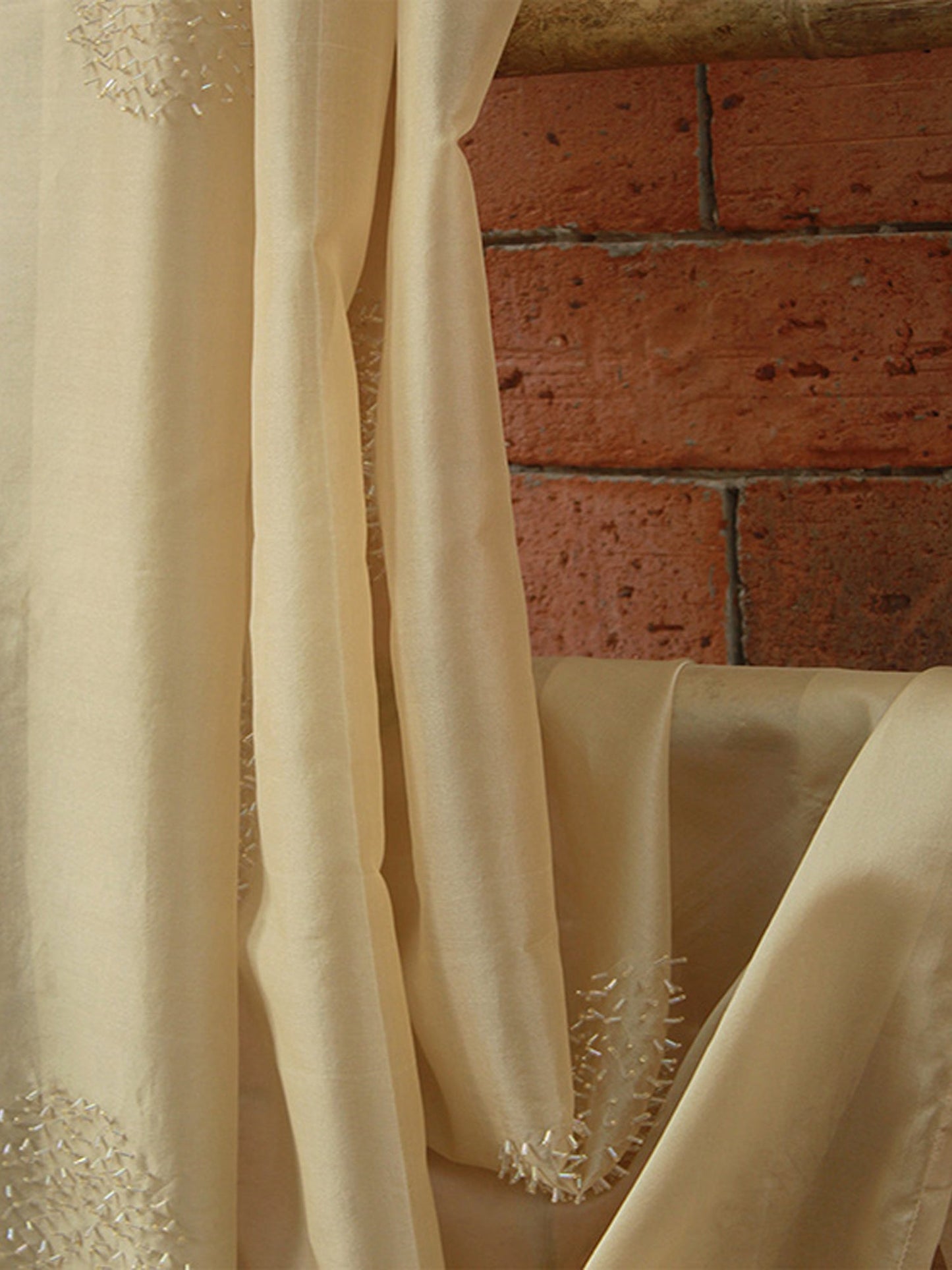 Fabric Silk Hand Embroidered Golden 52"