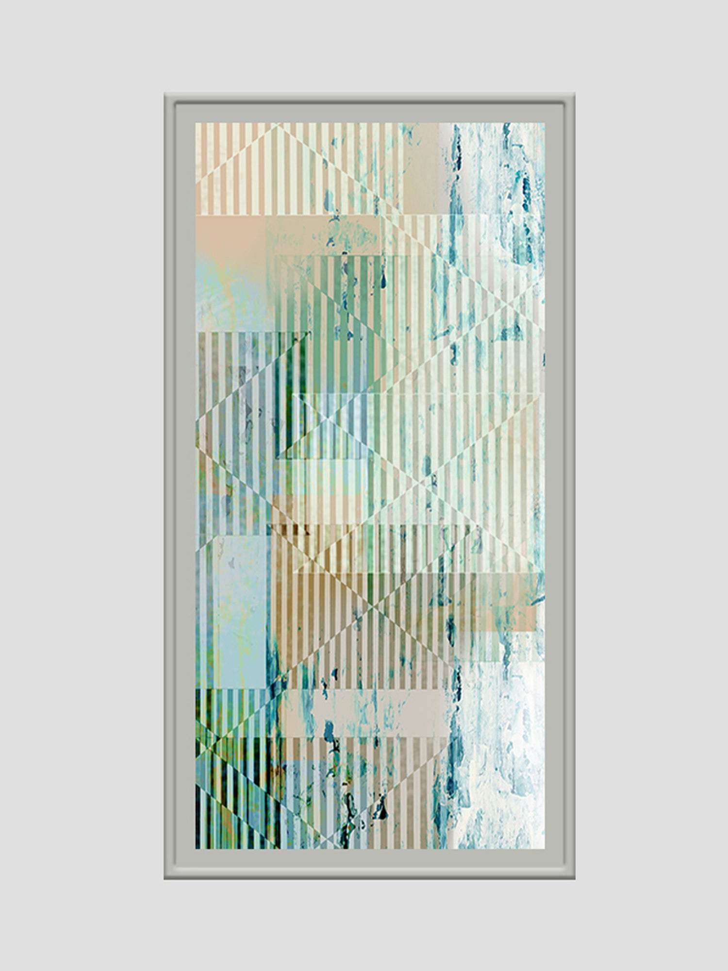 Cool Blue Abstract Contemporary Printed Wall Art with Hand Embroidery 24" X 48"